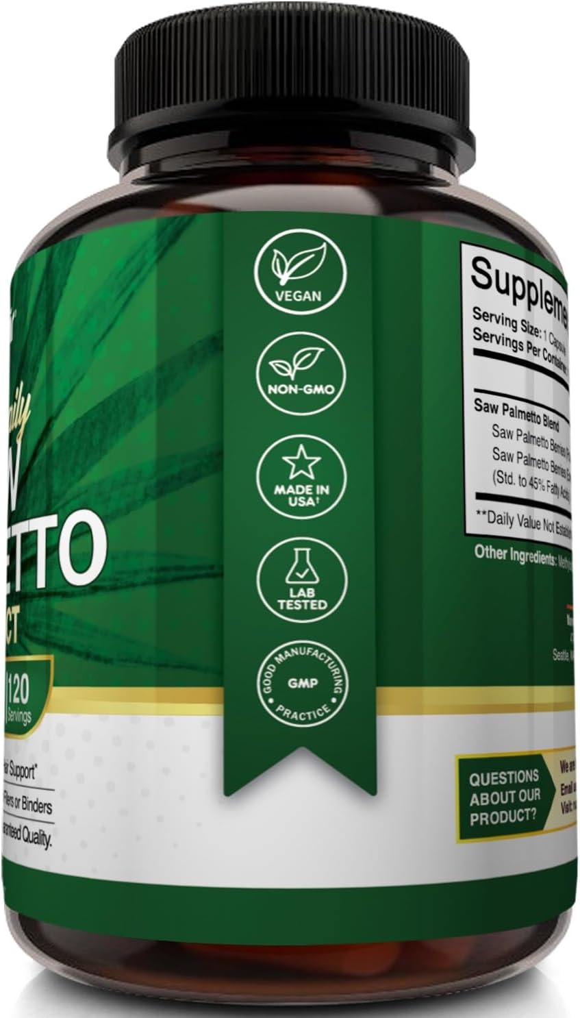 Saw Palmetto Extract 750mg Capsules - Prostate & Hair Loss Support, Natural DHT Blocker for Men and Women, 120 Count