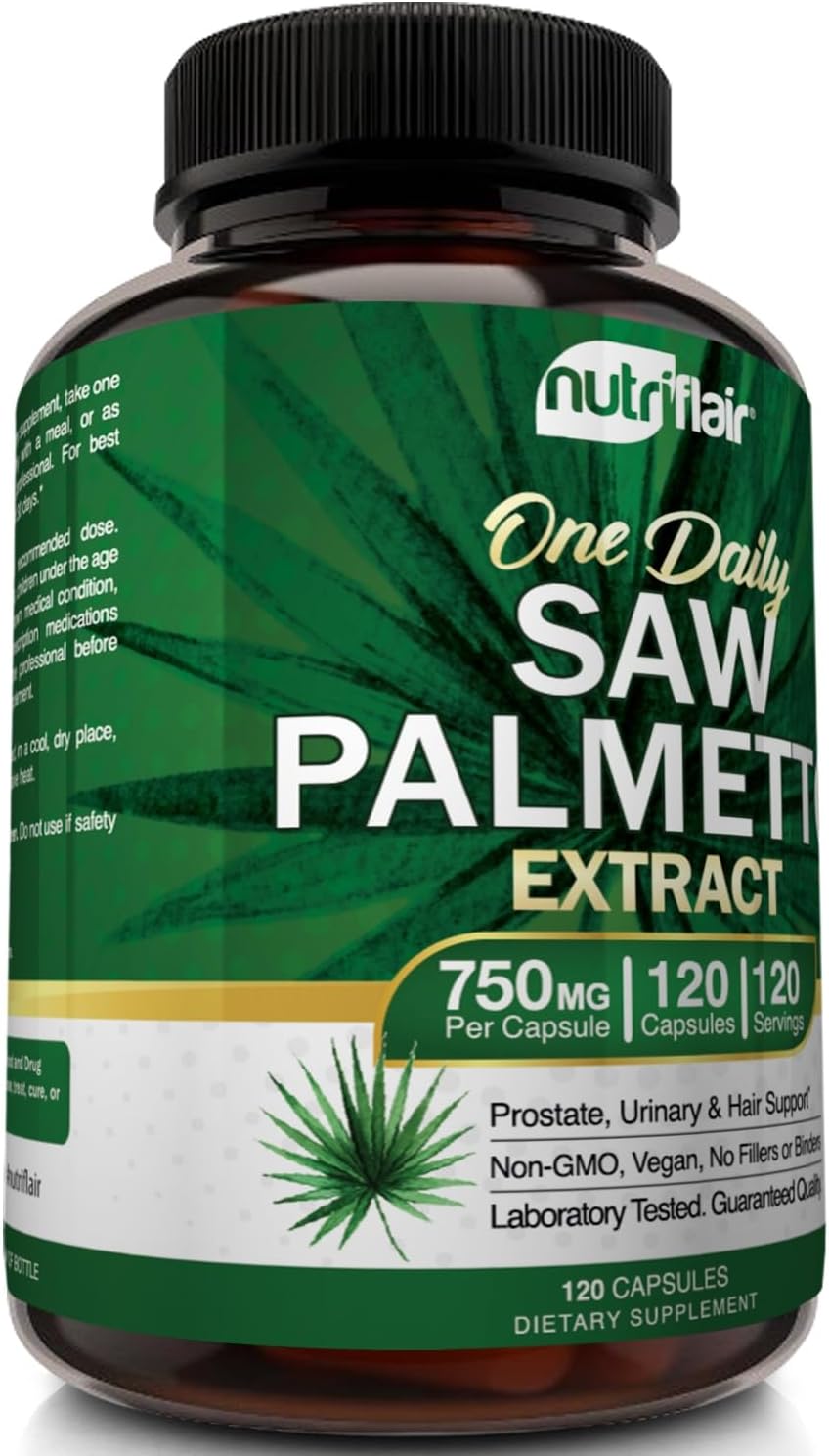 Saw Palmetto Extract 750mg Capsules - Prostate & Hair Loss Support, Natural DHT Blocker for Men and Women, 120 Count