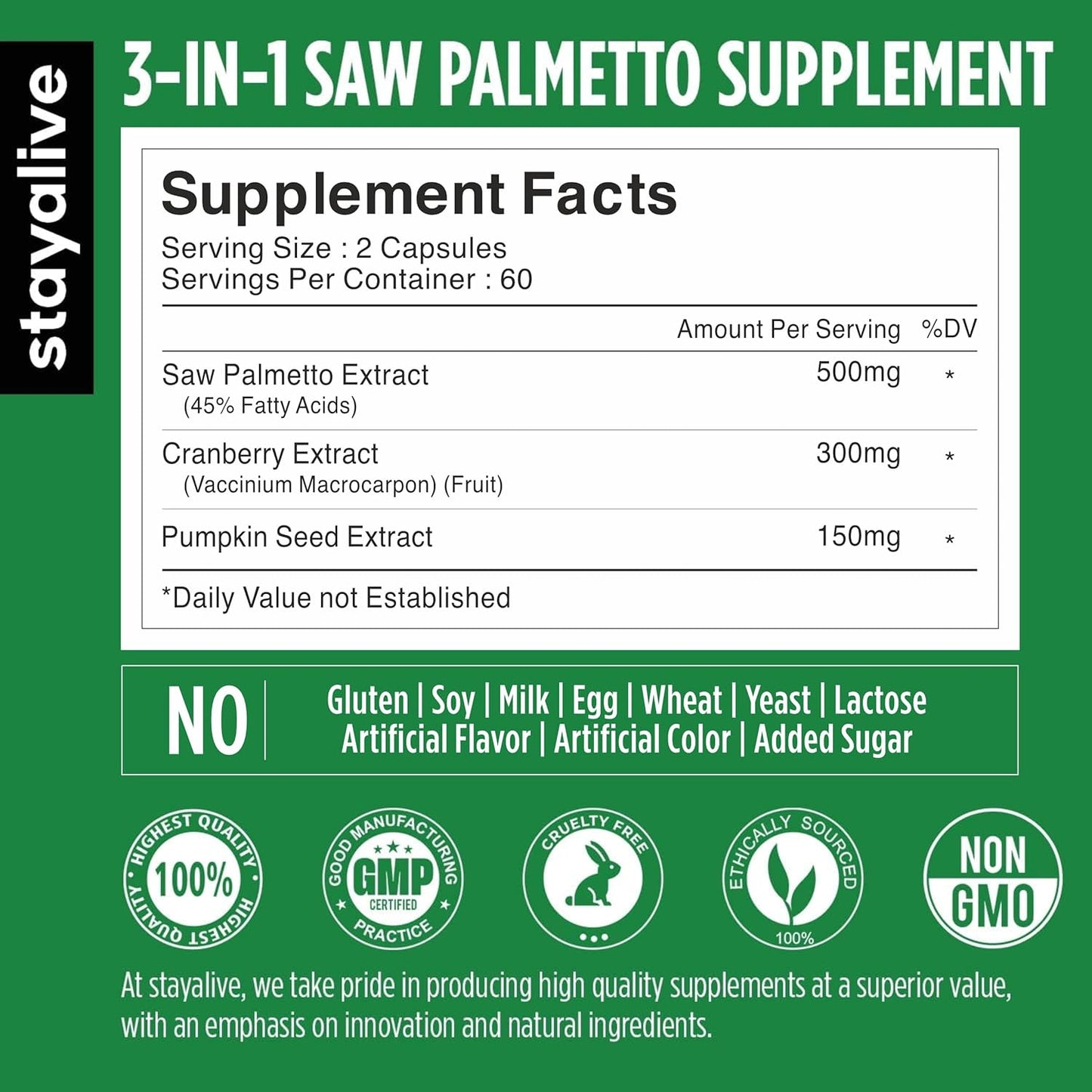 Saw Palmetto Extract Capsules 950mg with Cranberry & Pumpkin Seed - 120 Vegan Pills for Hair, U.T & Prostate - Non-GMO & Gluten Free Supplement for Men and Women
