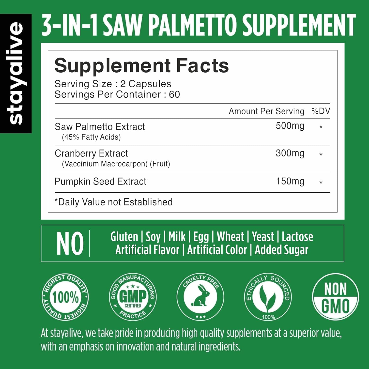 Saw Palmetto Extract Capsules 950mg with Cranberry & Pumpkin Seed - 120 Vegan Pills for Hair, U.T & Prostate - Non-GMO & Gluten Free Supplement for Men and Women