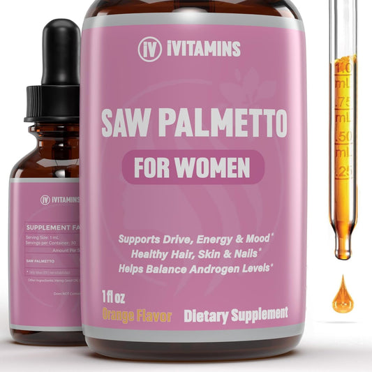 Saw Palmetto for Women - Hair Loss Reducer, DHT Blocker, Supports Healthy Hair, Skin, Nails, Energy, Mood - 1 fl oz