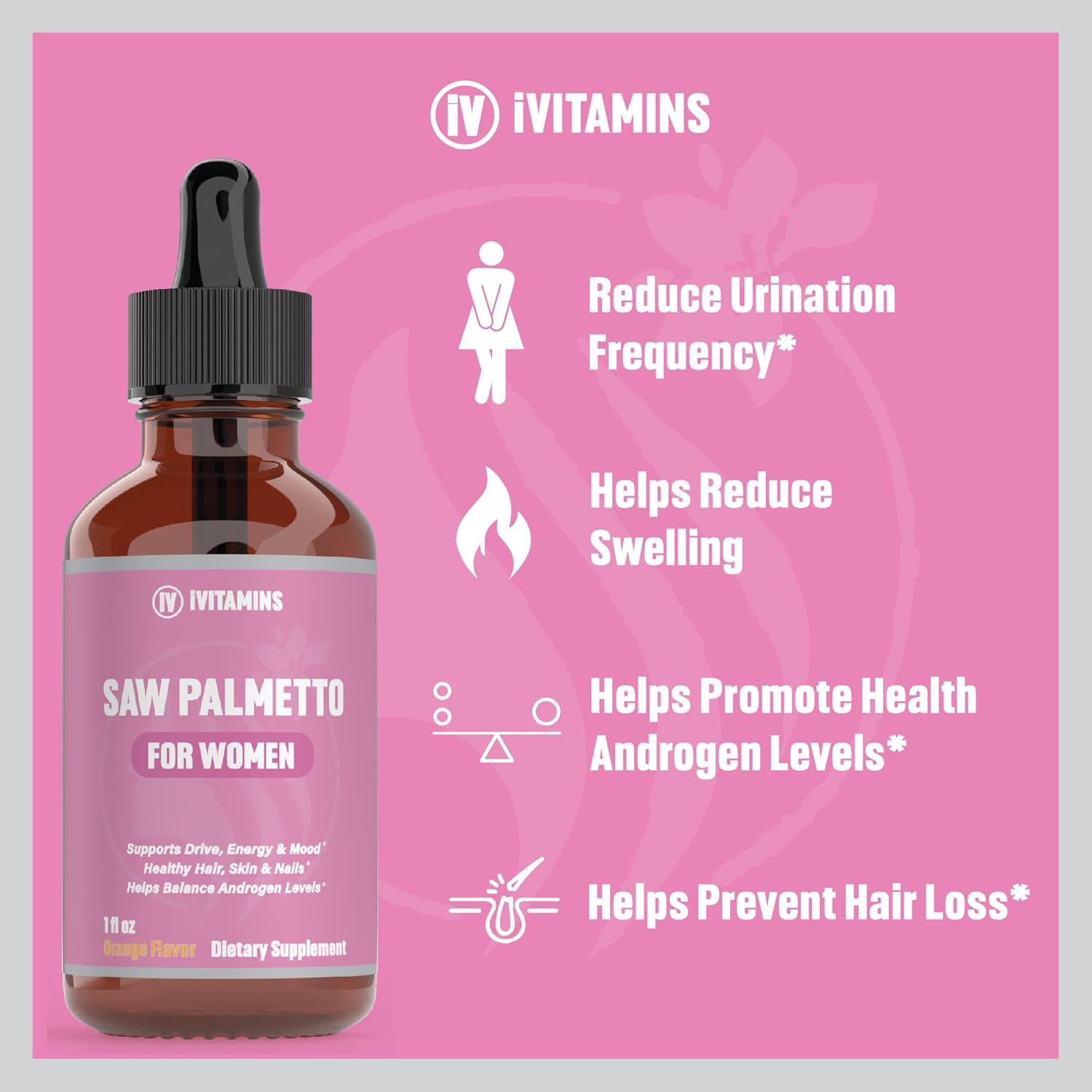 Saw Palmetto for Women - Hair Loss Reducer, DHT Blocker, Supports Healthy Hair, Skin, Nails, Energy, Mood - 1 fl oz