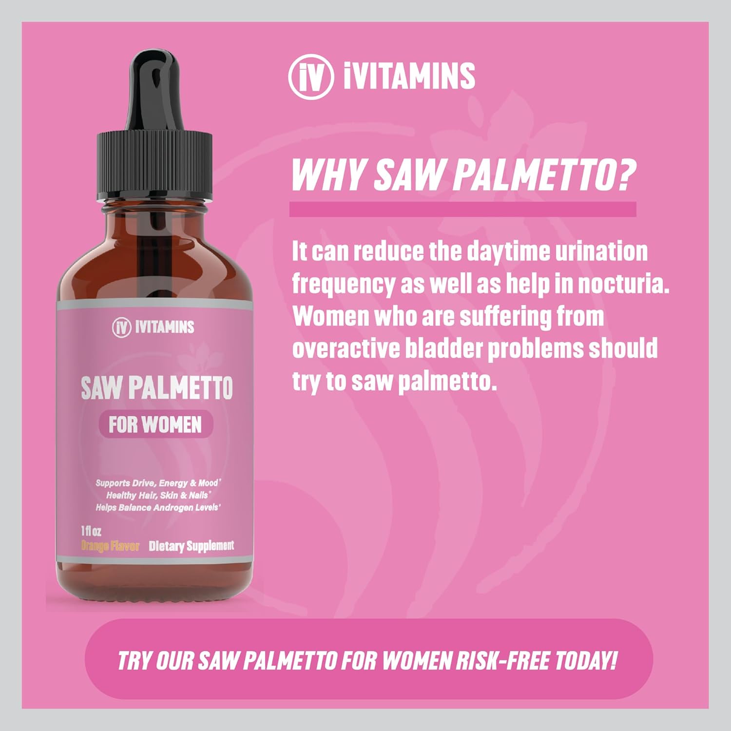 Saw Palmetto for Women - Hair Loss Reducer, DHT Blocker, Supports Healthy Hair, Skin, Nails, Energy, Mood - 1 fl oz