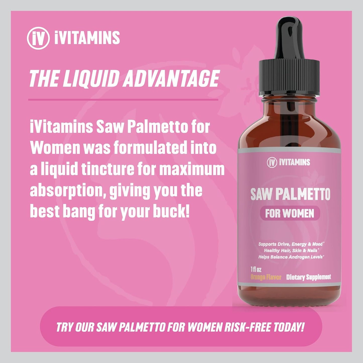 Saw Palmetto for Women - Hair Loss Reducer, DHT Blocker, Supports Healthy Hair, Skin, Nails, Energy, Mood - 1 fl oz