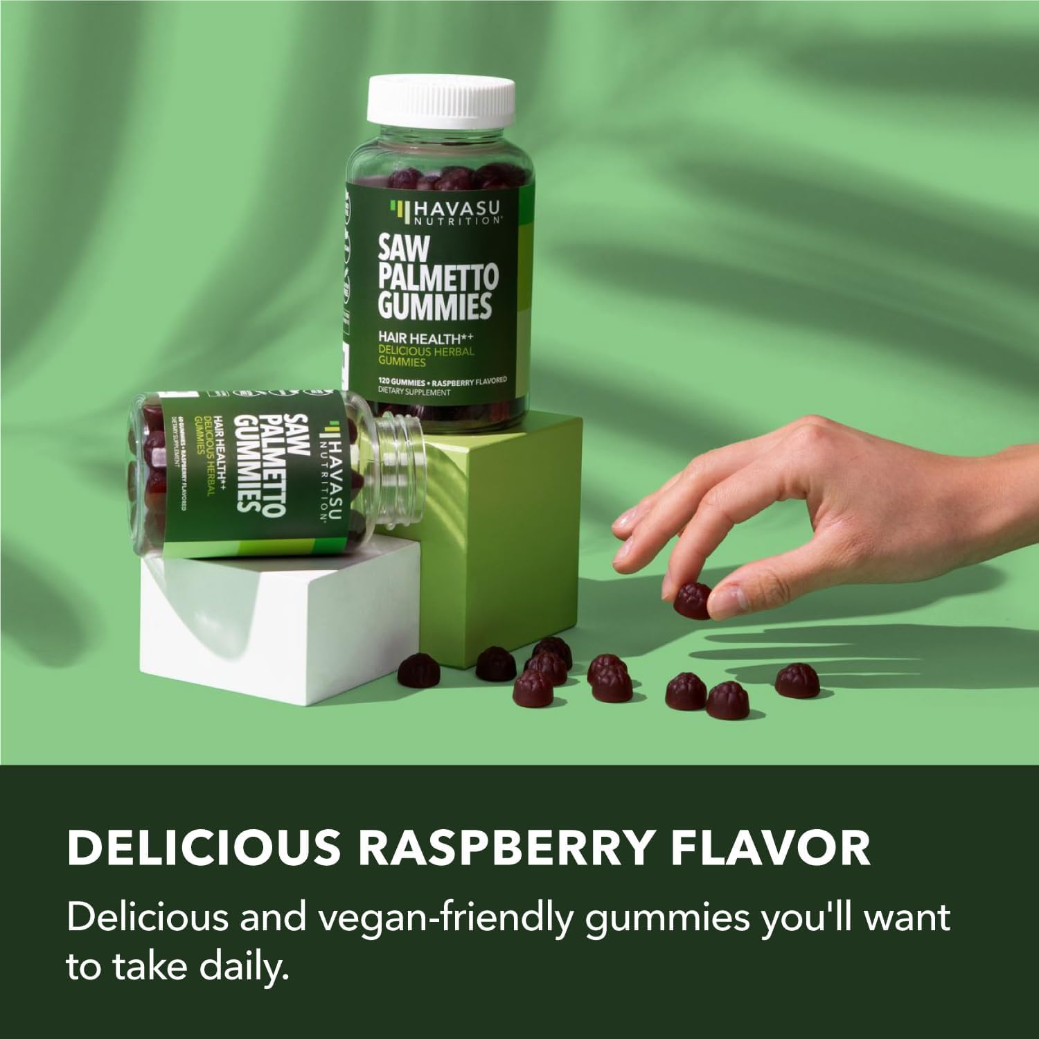 Saw Palmetto Gummies for Men - DHT Blocker for Hair & Scalp Health - 60 Count - Raspberry Flavor - Vegan & Non-GMO - 1 Month Supply