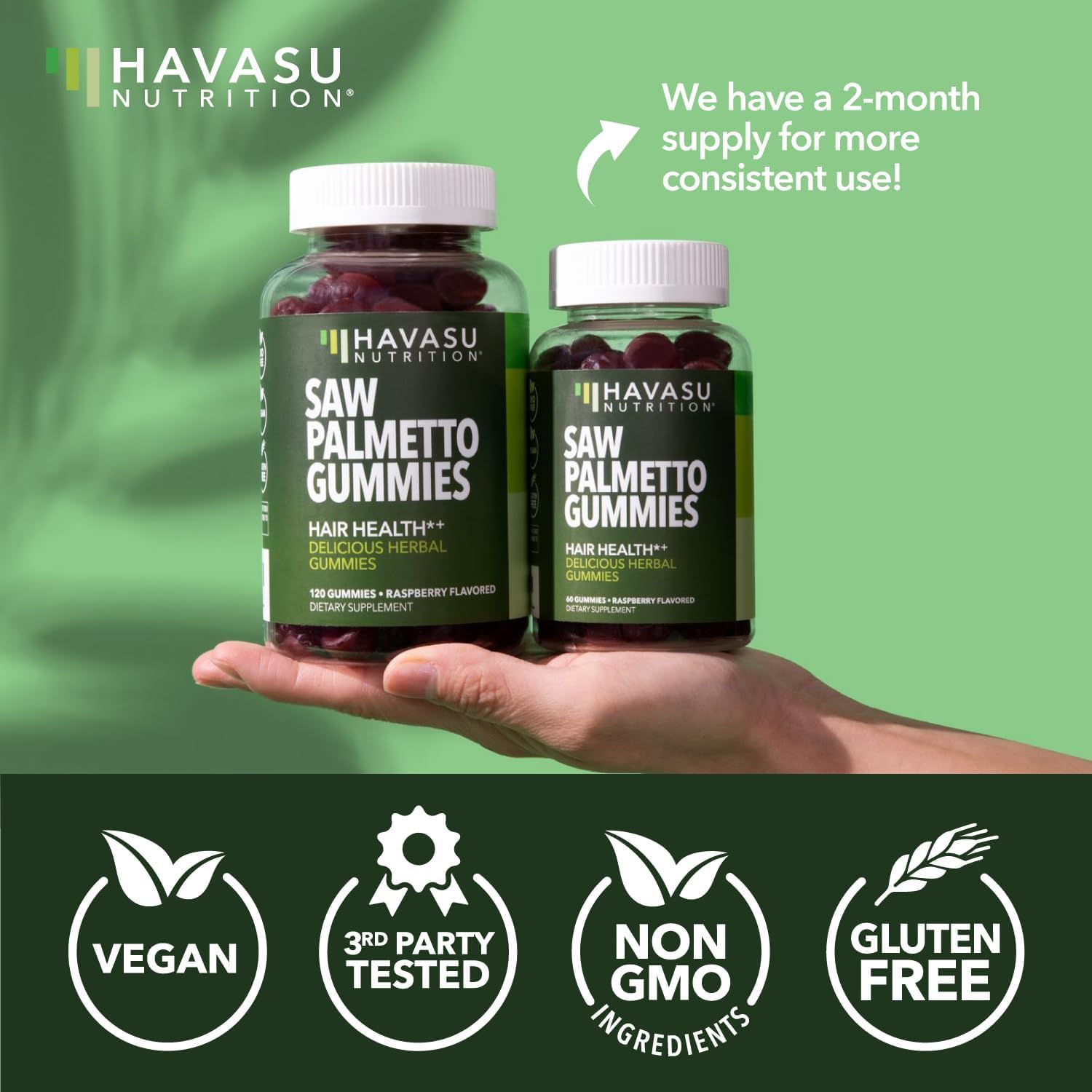 Saw Palmetto Gummies for Men - DHT Blocker for Hair & Scalp Health - 60 Count - Raspberry Flavor - Vegan & Non-GMO - 1 Month Supply