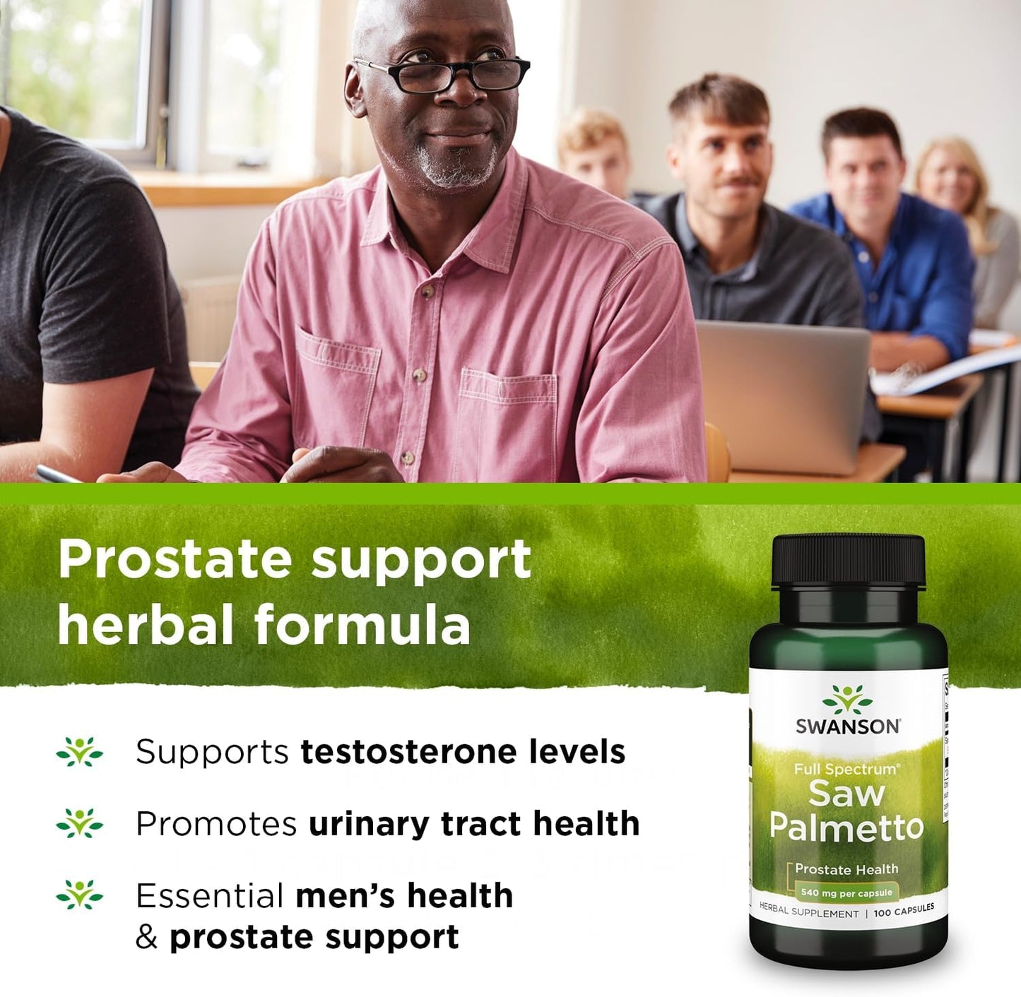 Saw Palmetto Herbal Supplement for Men's Prostate & Urinary Health - Natural Hair Support - 540 mg 100 Capsules (2 Pack)