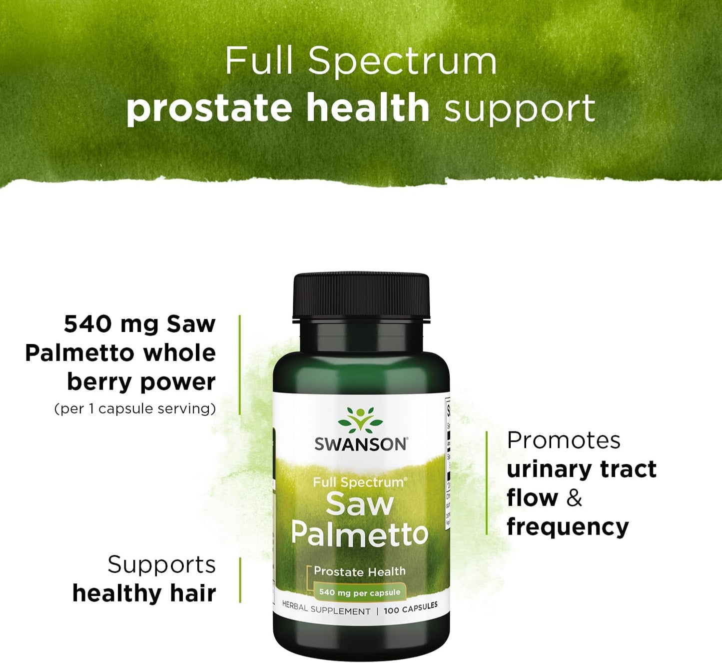 Saw Palmetto Herbal Supplement for Men's Prostate & Urinary Health - Natural Hair Support - 540 mg 100 Capsules (2 Pack)