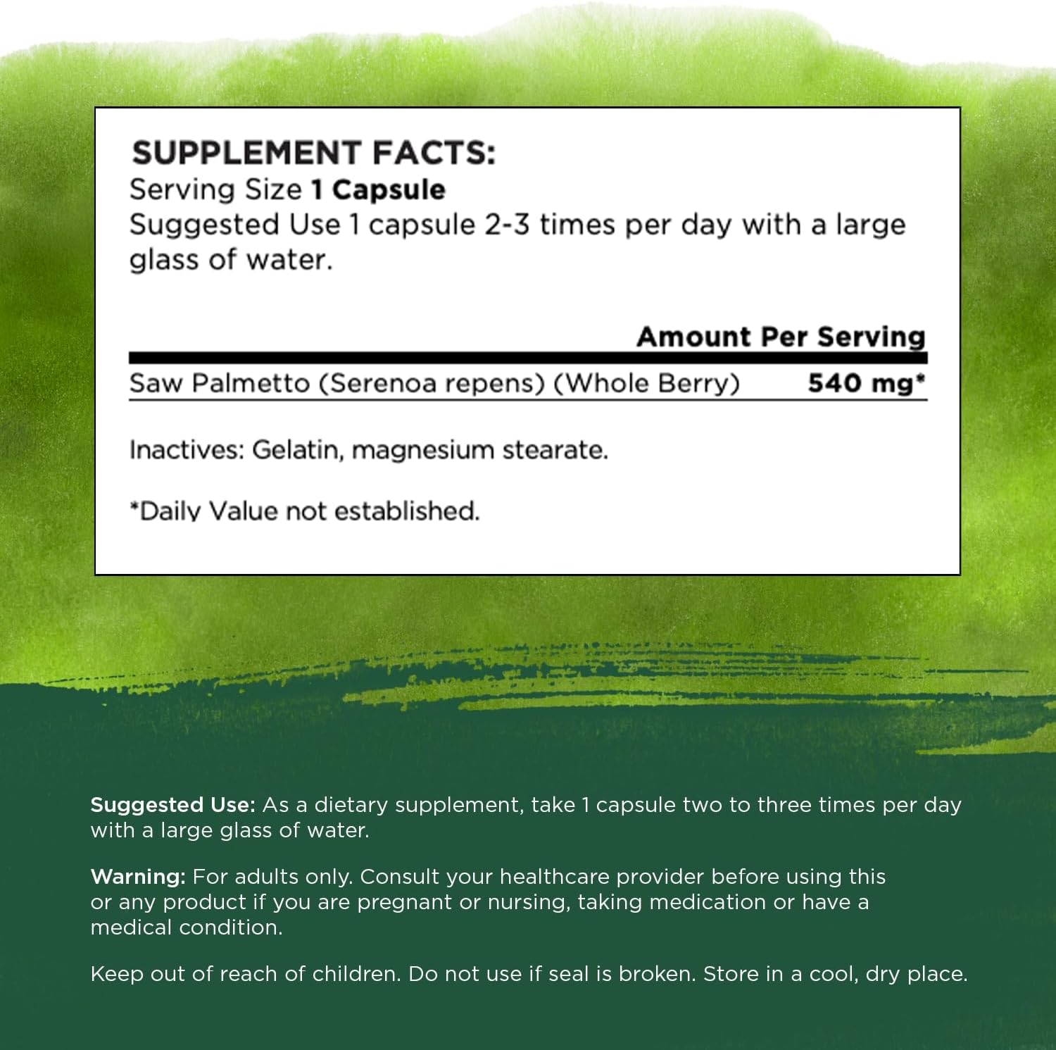 Saw Palmetto Herbal Supplement for Men's Prostate & Urinary Health - Natural Hair Support - 540 mg 100 Capsules (2 Pack)