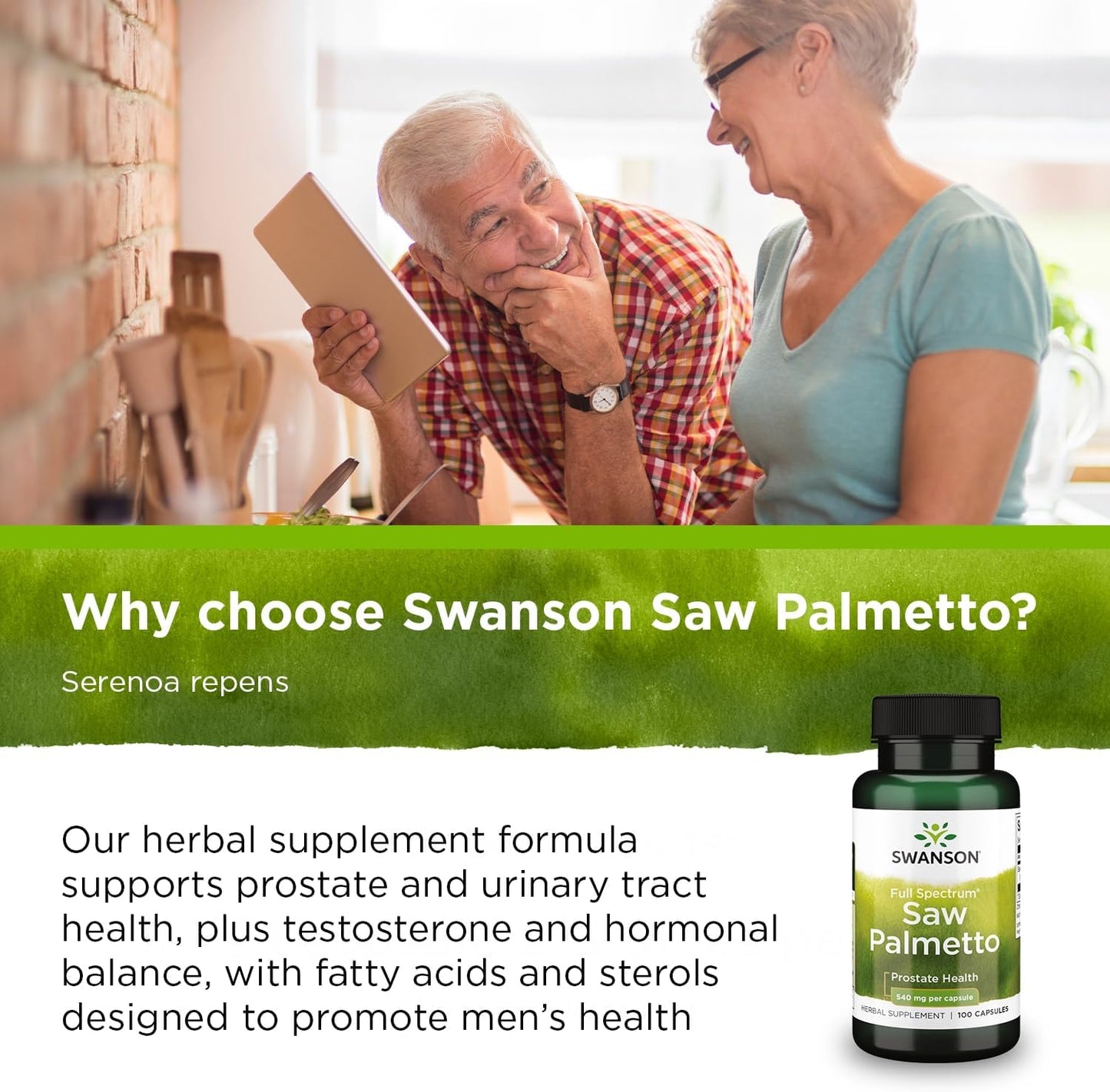 Saw Palmetto Herbal Supplement for Men's Prostate & Urinary Health - Natural Hair Support - 540 mg 100 Capsules (2 Pack)