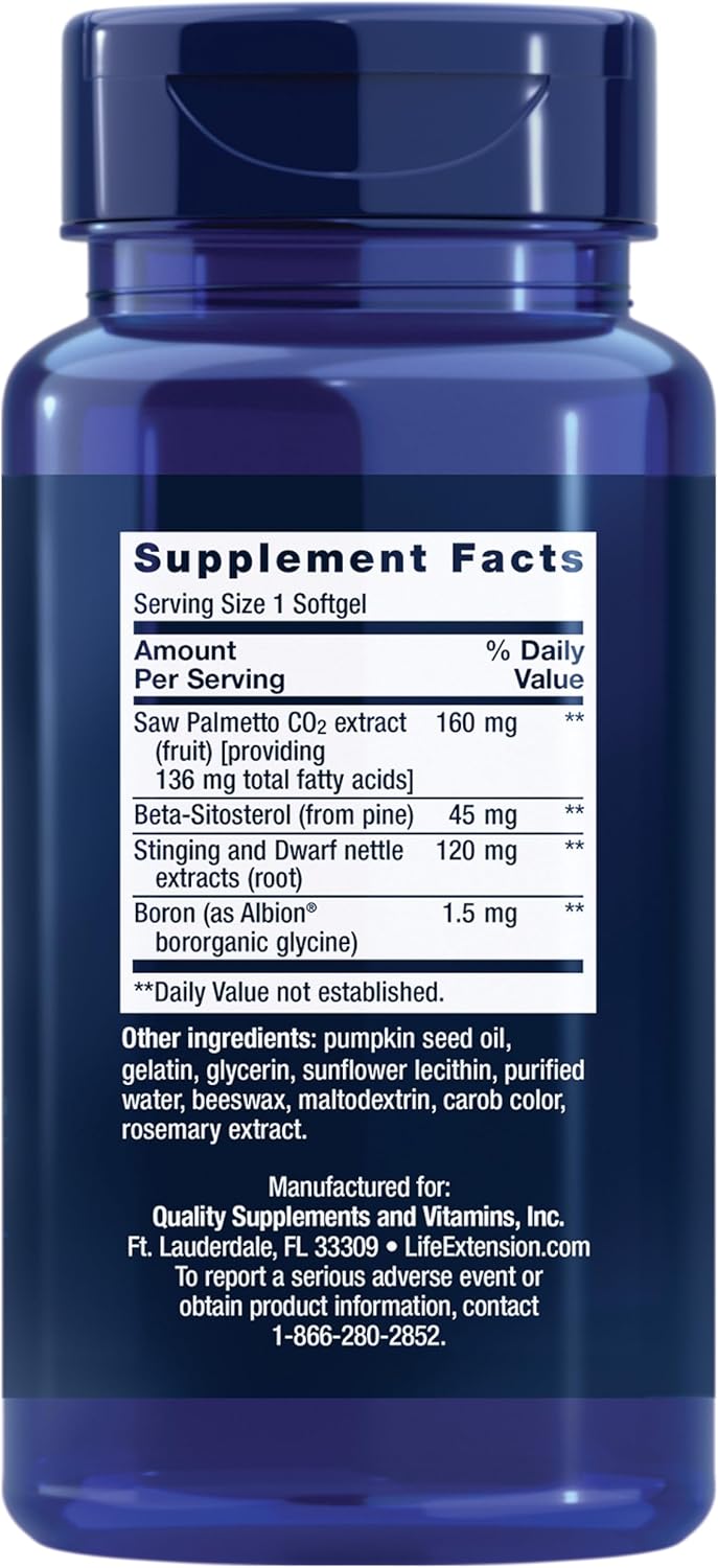 Saw Palmetto, Nettle Root & Beta-Sitosterol Softgels for Men, Supports Prostate & Hormone Health, 160mg Saw Palmetto, Gluten-Free, Non-GMO - 60ct