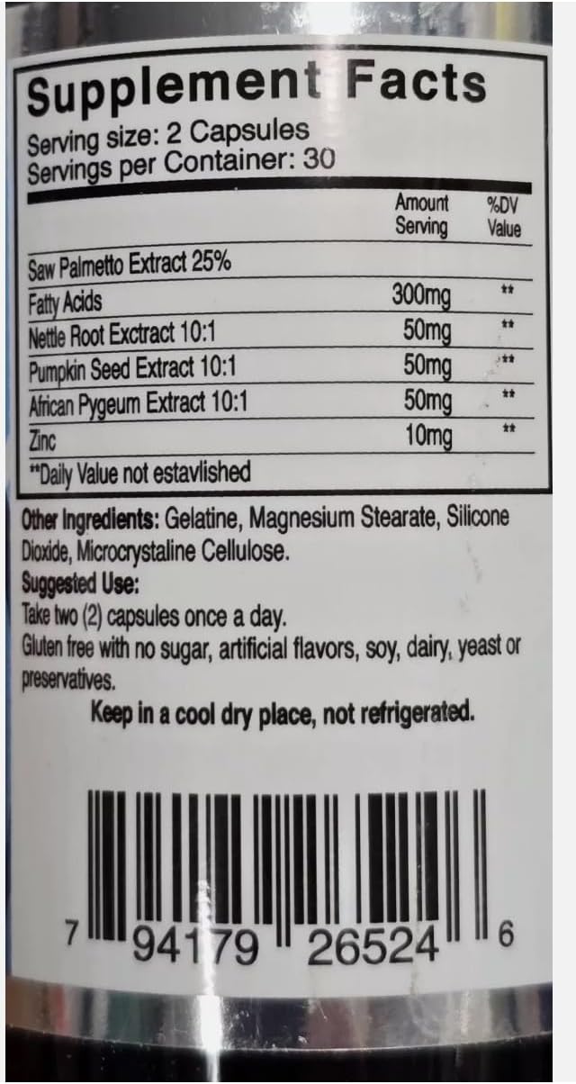 Saw Palmetto Prostate Capsules - Natural Relief for Inflamed Prostate and Urinary Health in Men