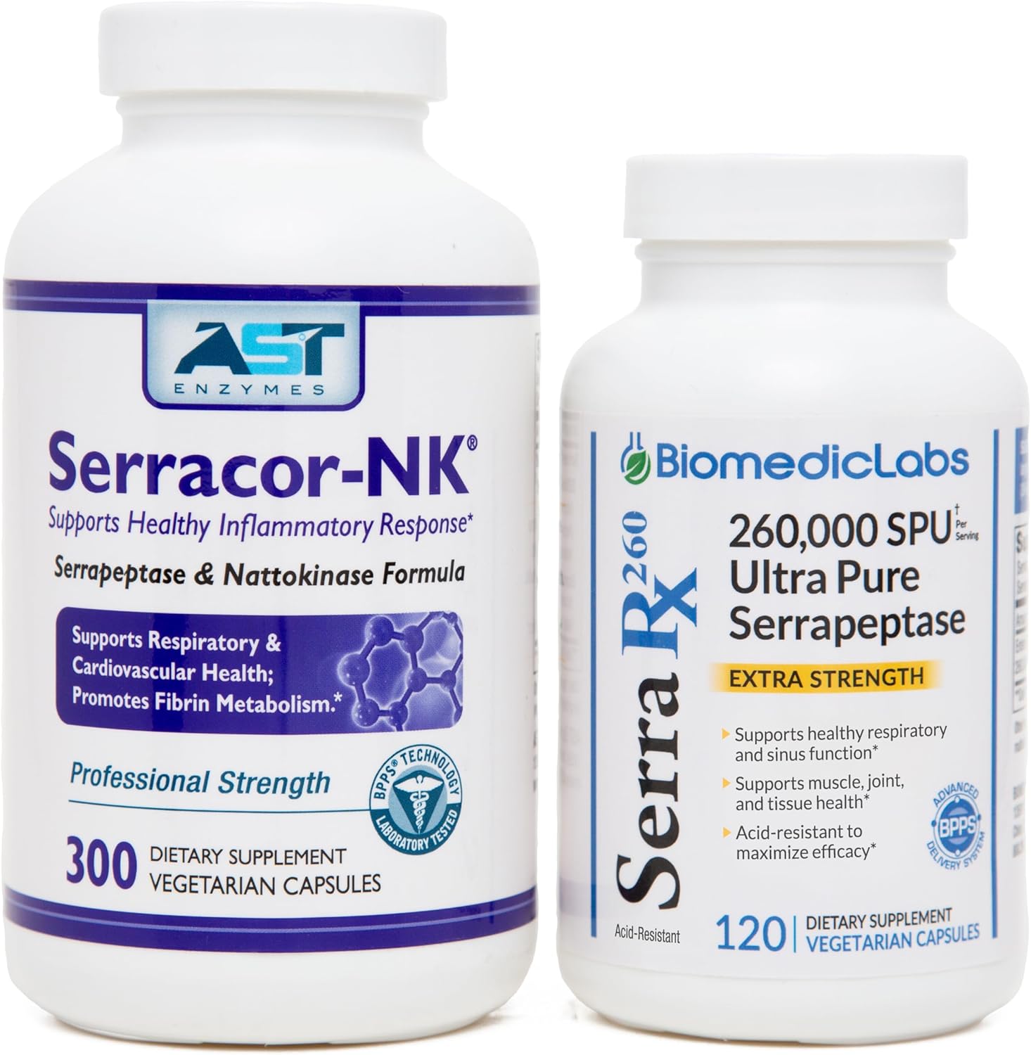 Scar Tissue Bundle - Biomedic Labs Serracor-NK & Serra-RX 260,000 SU Enzymes - Respiratory & Lung Support - 420 Capsules