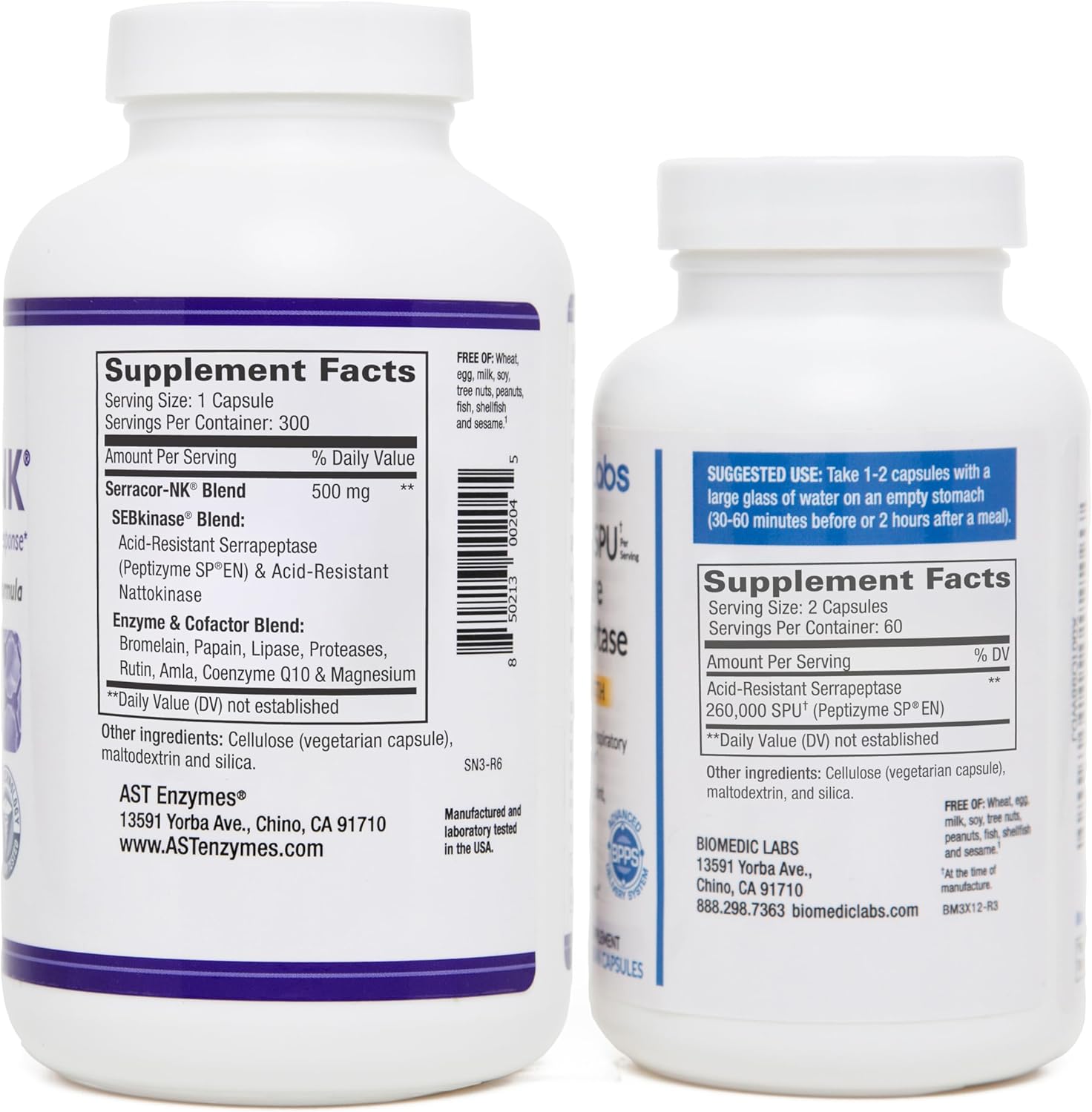 Scar Tissue Bundle - Biomedic Labs Serracor-NK & Serra-RX 260,000 SU Enzymes - Respiratory & Lung Support - 420 Capsules