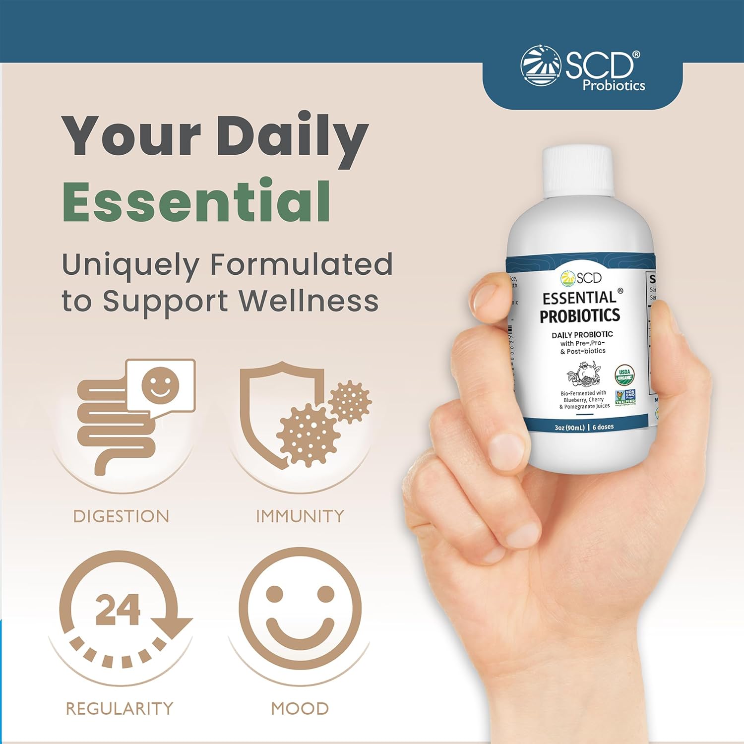 SCD Probiotics Essential Probiotics Liquid Supplement for Digestion, Immunity, Travel - Trial Size 3 fl oz