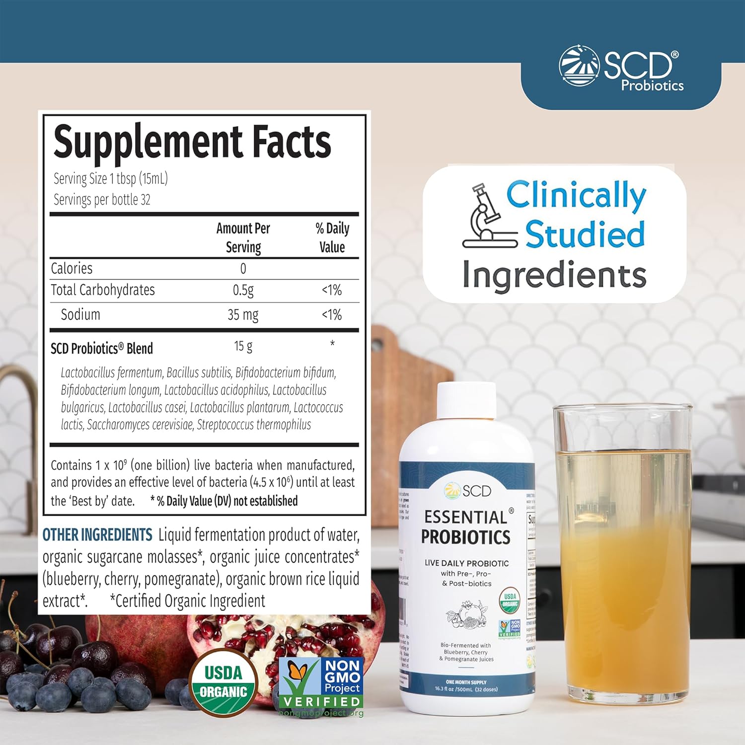 SCD Probiotics Essential Probiotics Liquid Supplement for Digestion, Immunity, Travel - Trial Size 3 fl oz