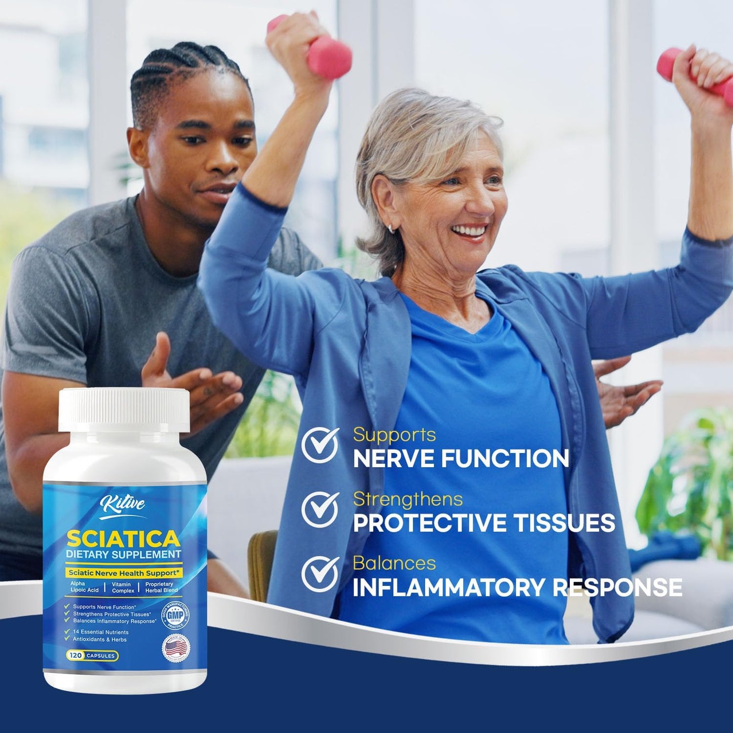 Sciatic Nerve Relief Supplement with Alpha Lipoic Acid & Vitamin Complex, 60 Capsules, Made in USA for Nerve Discomfort