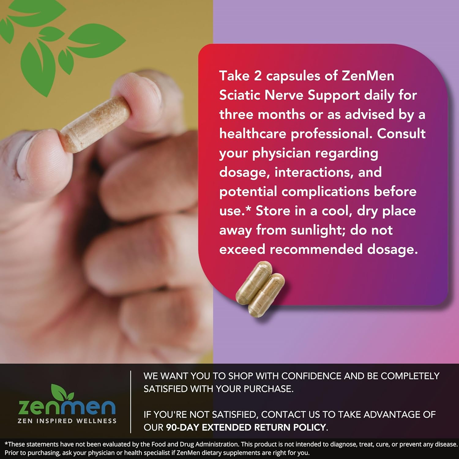 Sciatic Nerve Support Capsules - Natural Herbs & Vitamins for Lower Back, Joint, & Leg Relief - 60 Vegan Capsules, Made in USA