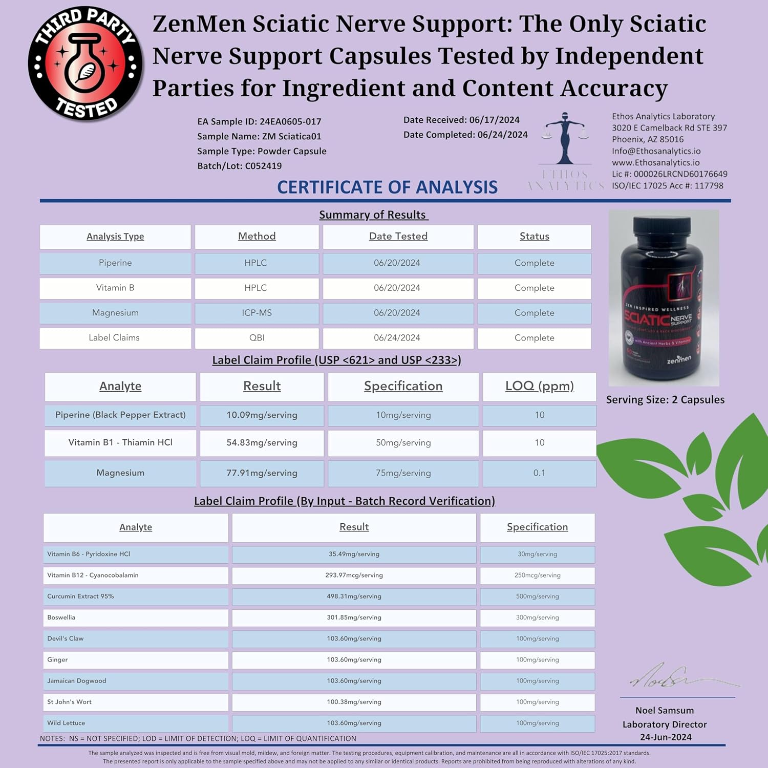 Sciatic Nerve Support Capsules - Natural Herbs & Vitamins for Lower Back, Joint, & Leg Relief - 60 Vegan Capsules, Made in USA