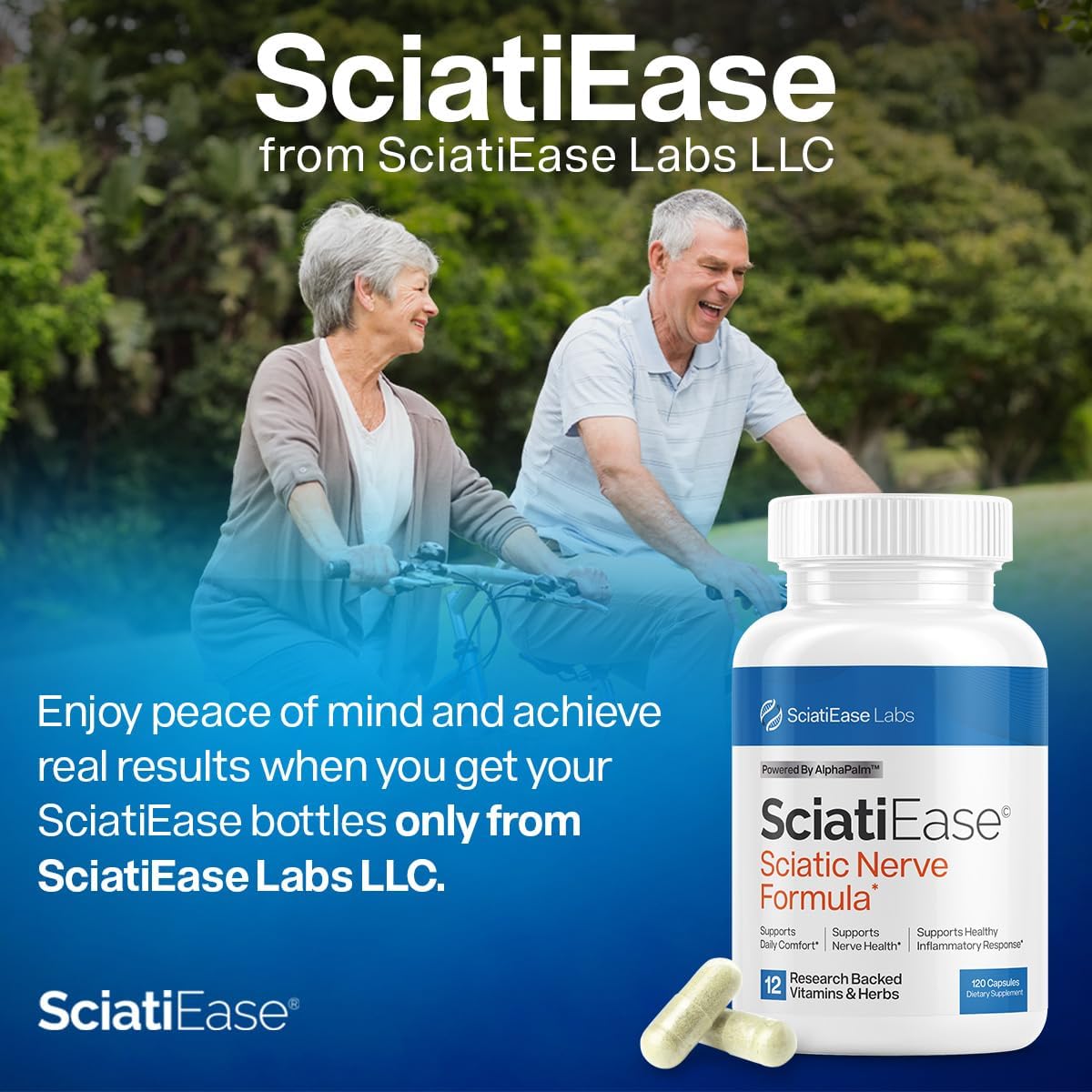 SciatiEase Sciatic Nerve Health Support Supplement - Nerve Support Formula with AlphaPalm, Pea, Vitamin B Complex, Alpha Lipoic Acid - 120 Capsules