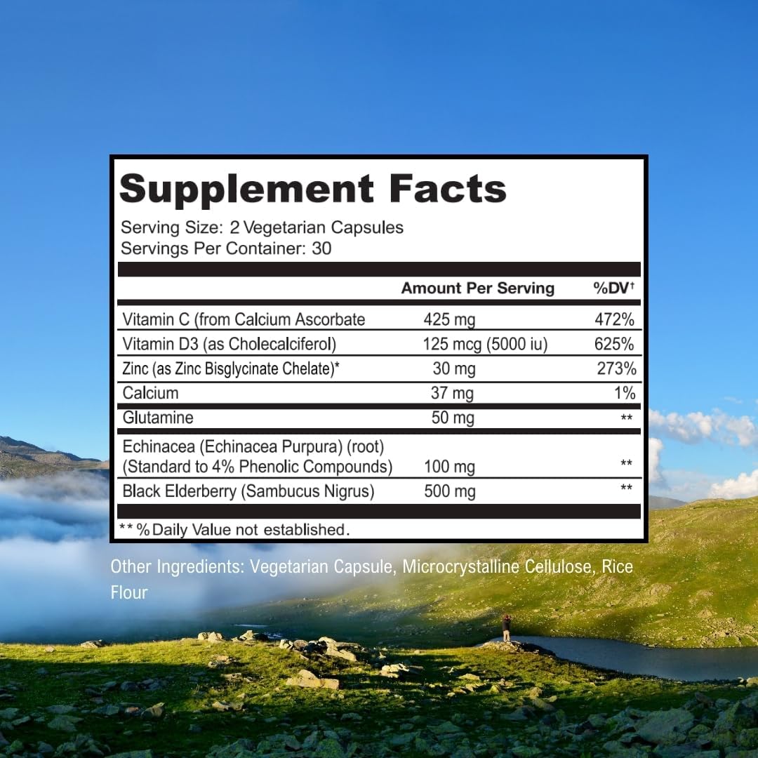 Scimera Bioscience Immune Support Supplement with Zinc, Elderberry, Vitamin C, D, Echinacea - 60 CT