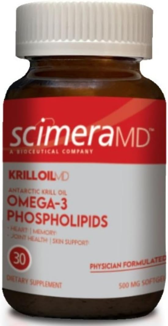 Scimera Bioscience KrillOilMD Antarctic Krill Oil Omega 3 DHA EPA Supplement with Astaxanthin - Heart, Brain, Joint Support - 30 CT