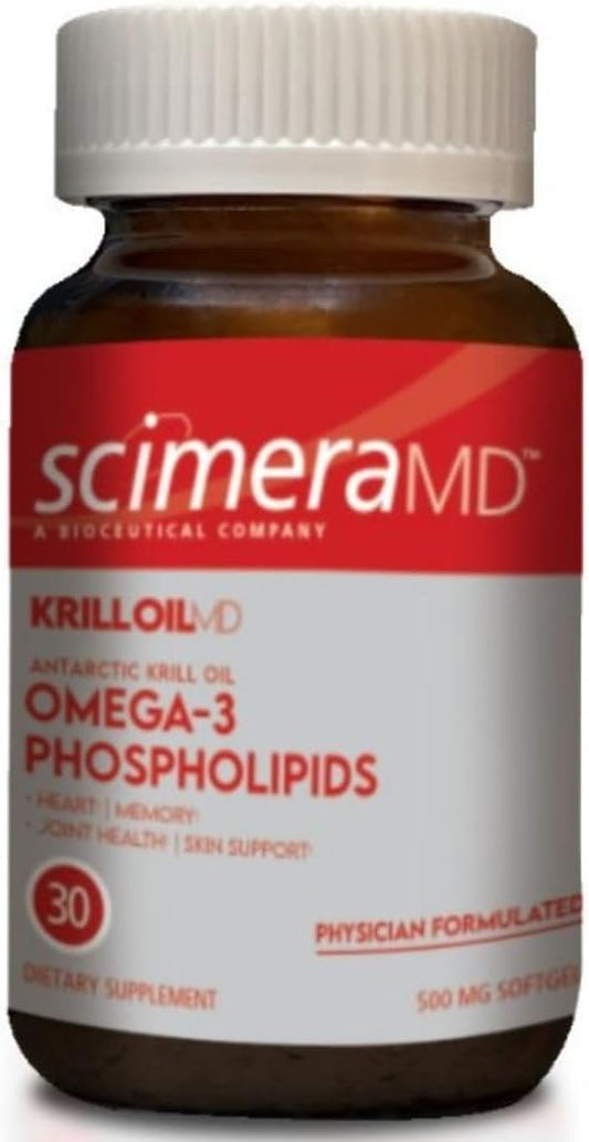 Scimera Bioscience KrillOilMD Antarctic Krill Oil Omega 3 DHA EPA Supplement with Astaxanthin - Heart, Brain, Joint Support - 30 CT