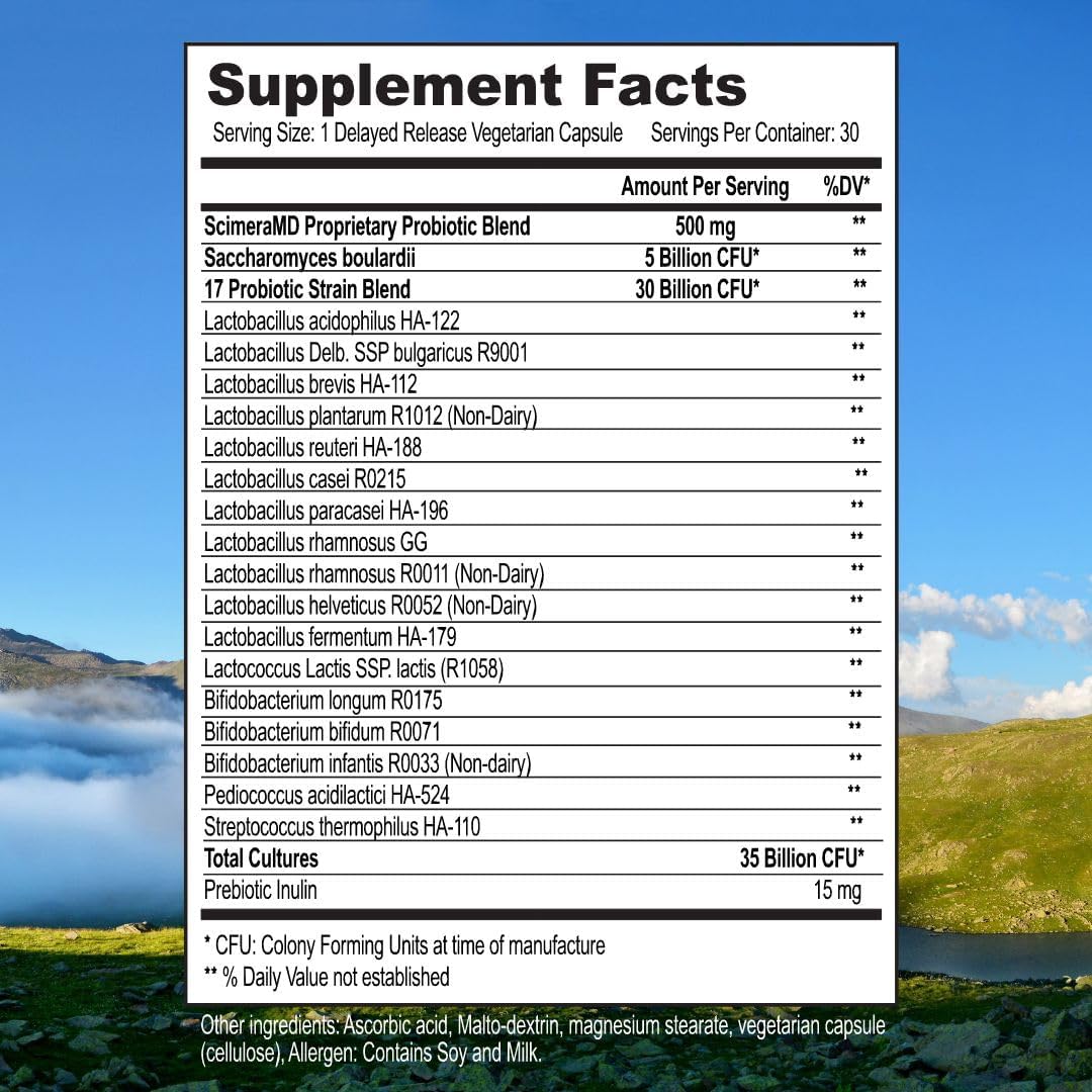 Scimera Bioscience ScimeraMD® Asprega Probiotic + Prebiotic Supplement - 35 Billion CFUs for Digestive Health and Immune Support - 30 CT