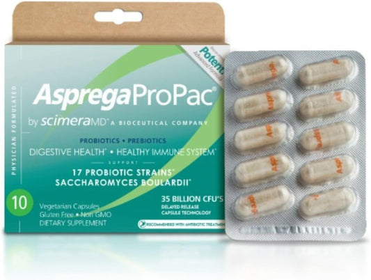 Scimera Bioscience ScimeraMD® Asprega ProPac Probiotic and Prebiotic Supplement - 35 Billion CFUs, 10 CT - Digestive Health and Immune Support