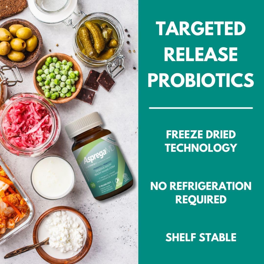 ScimeraMD Asprega 30CT Probiotic + Prebiotic Supplement 3-Pack - 17 Strains, 35 Billion CFUs, Delayed Release, Saccharomyces Boulardii - Men & Women