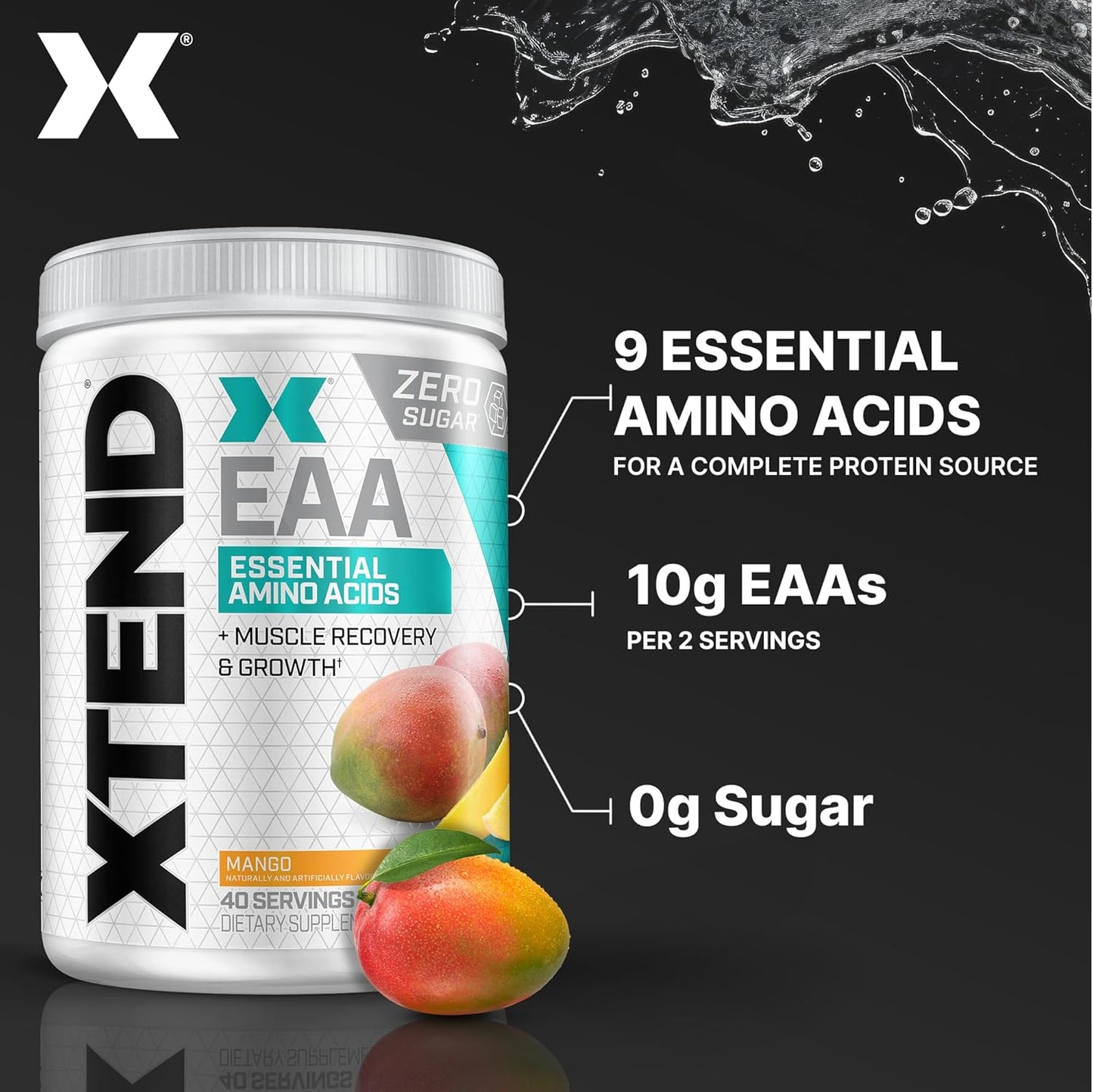 Scivation XTEND EAA + BCAA Powder for Muscle Recovery & Growth, Mango Flavor - 40 Servings