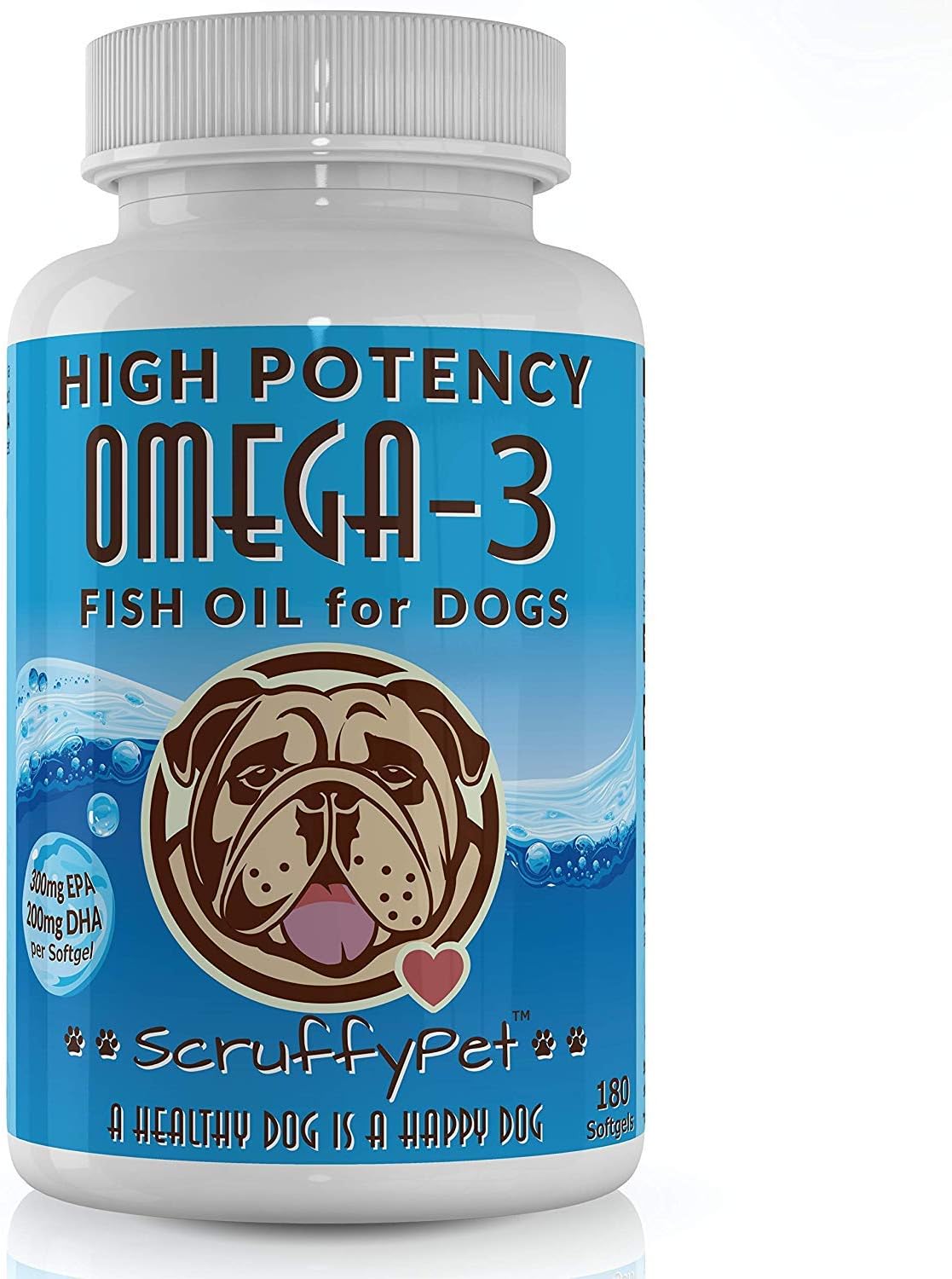 ScruffyPet Omega-3 Fish Oil Softgels for Dogs with Vitamin E - Highest EPA & DHA Content, 1000mg, 180ct