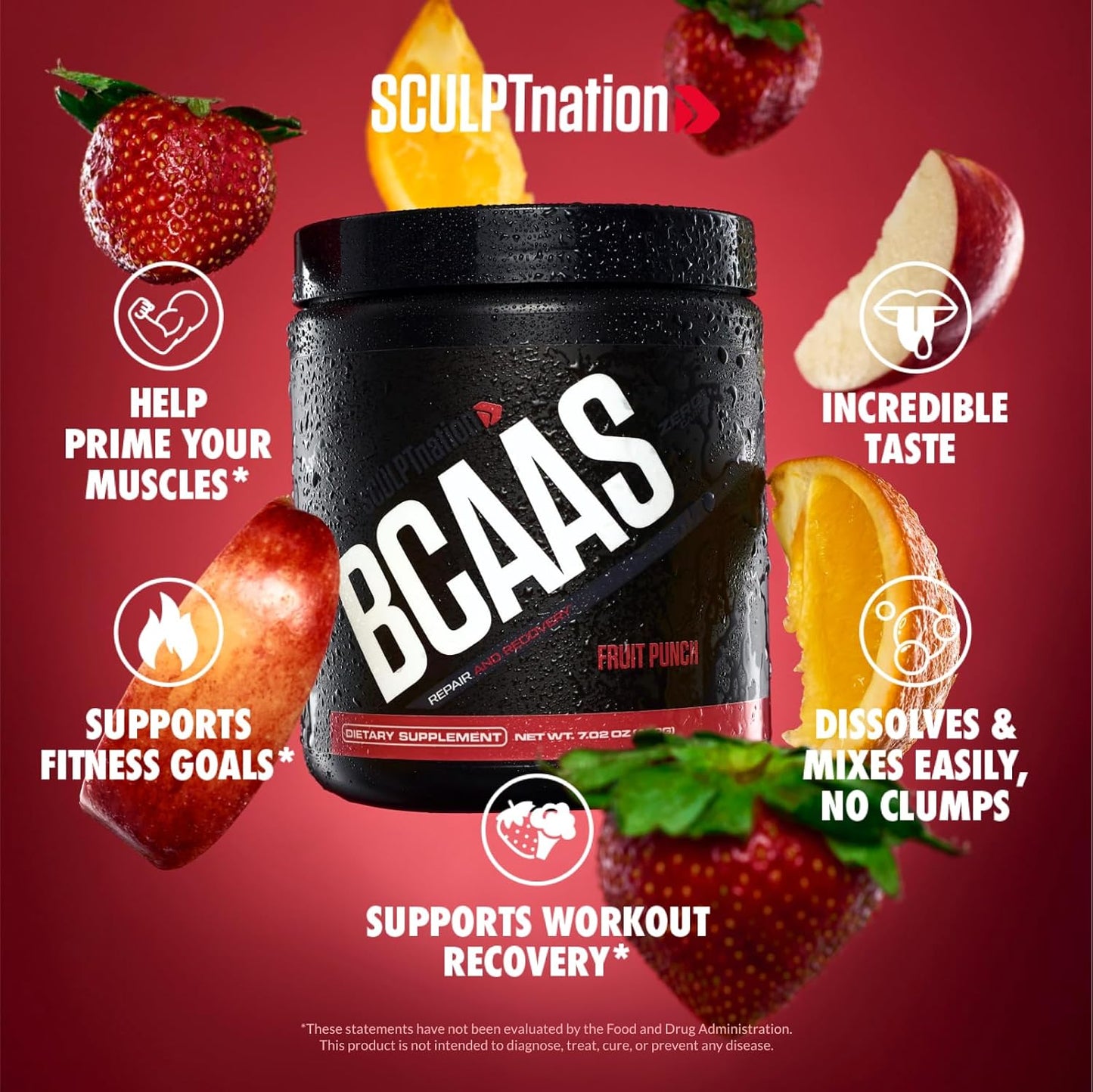 Sculpt Nation by V Shred BCAA Powder - Fruit Punch Flavored Recovery & Endurance Amino Acids Blend, 30 Servings