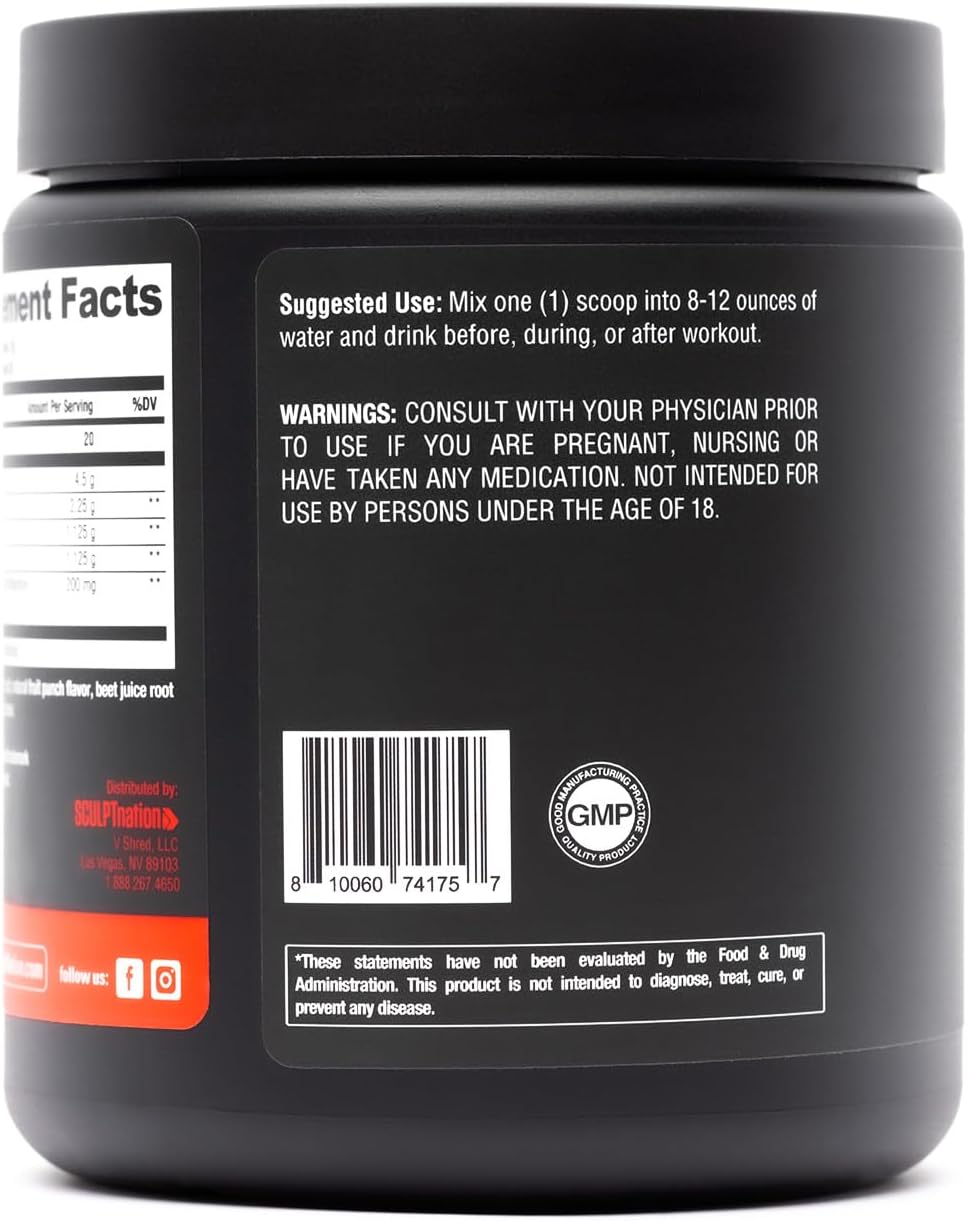 Sculpt Nation by V Shred BCAA Powder - Fruit Punch Flavored Recovery & Endurance Amino Acids Blend, 30 Servings
