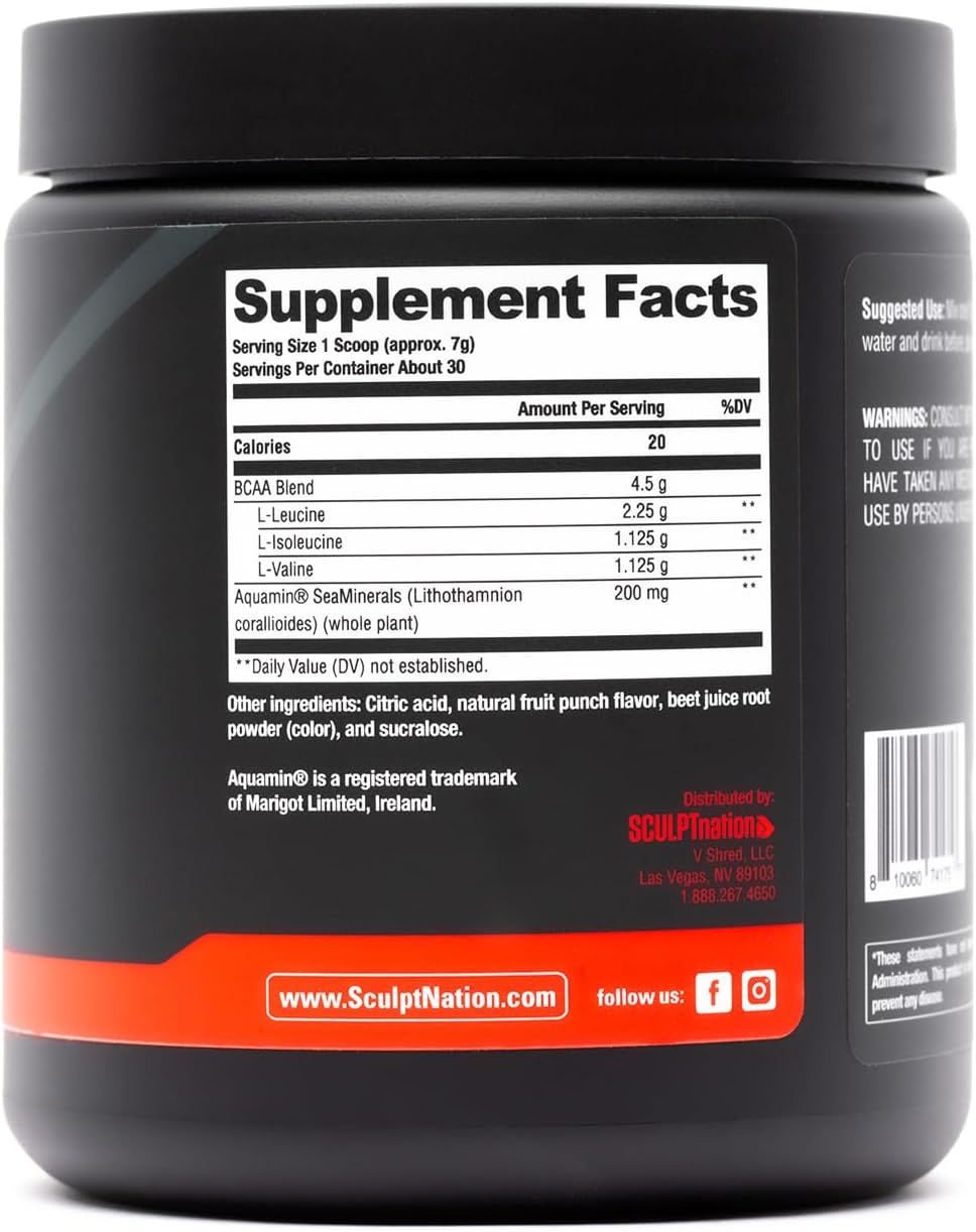 Sculpt Nation by V Shred BCAA Powder - Fruit Punch Flavored Recovery & Endurance Amino Acids Blend, 30 Servings