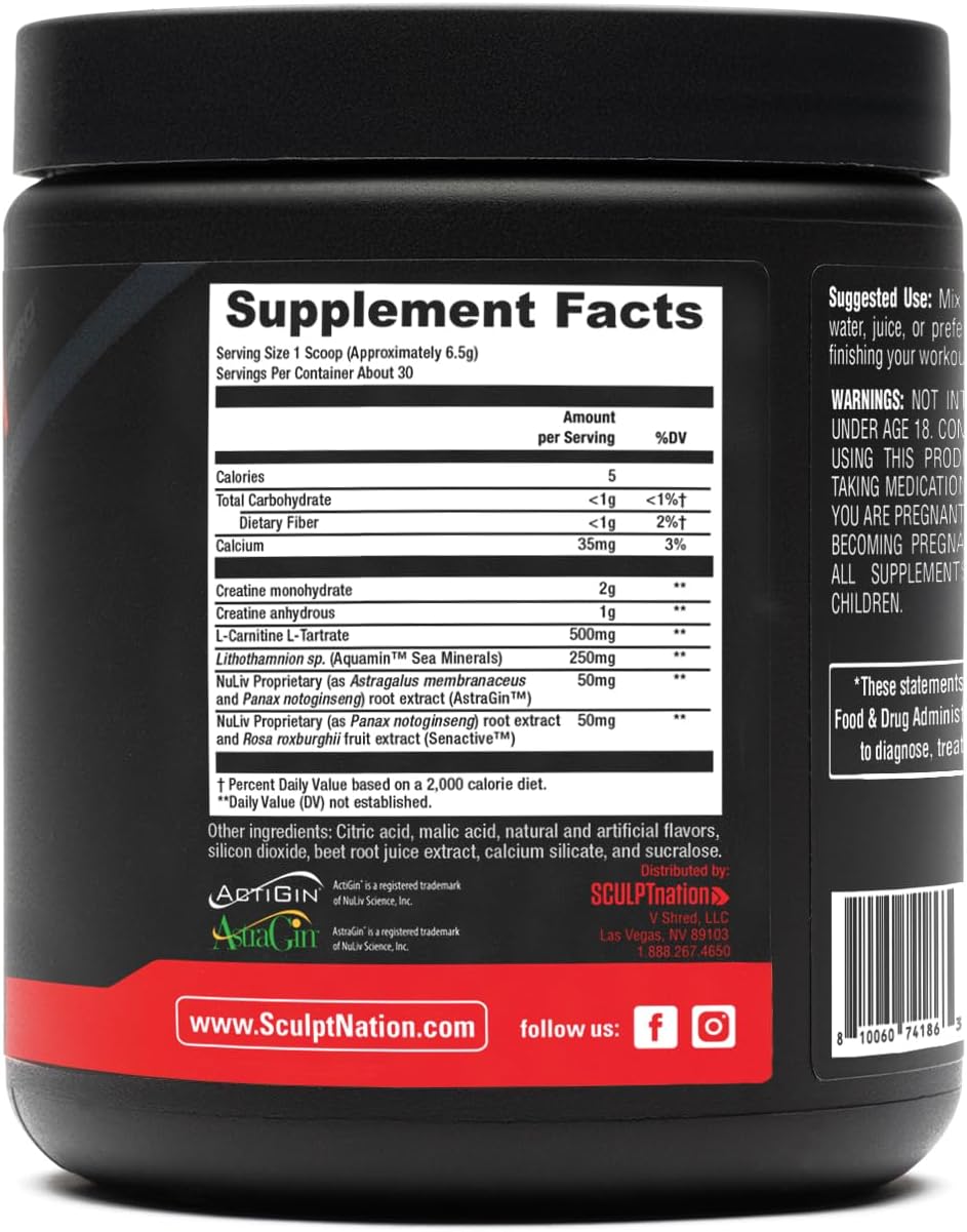 Sculpt Nation by V Shred Post Workout - Creatine Complex for Muscle Recovery, Energy Support, Creatine Monohydrate, Amino Acids, Fruit Punch - 30 Servings