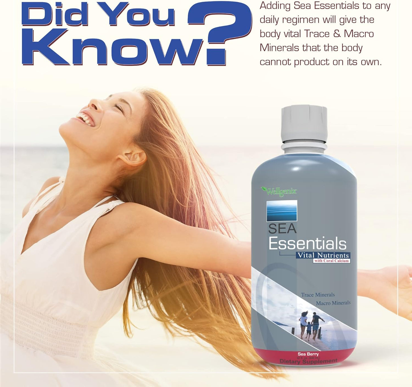 Sea Essentials Coral Calcium Liquid Vitamin with Sea Berry Flavor - High Absorption Nutritional Multivitamin Supplement (32 oz)