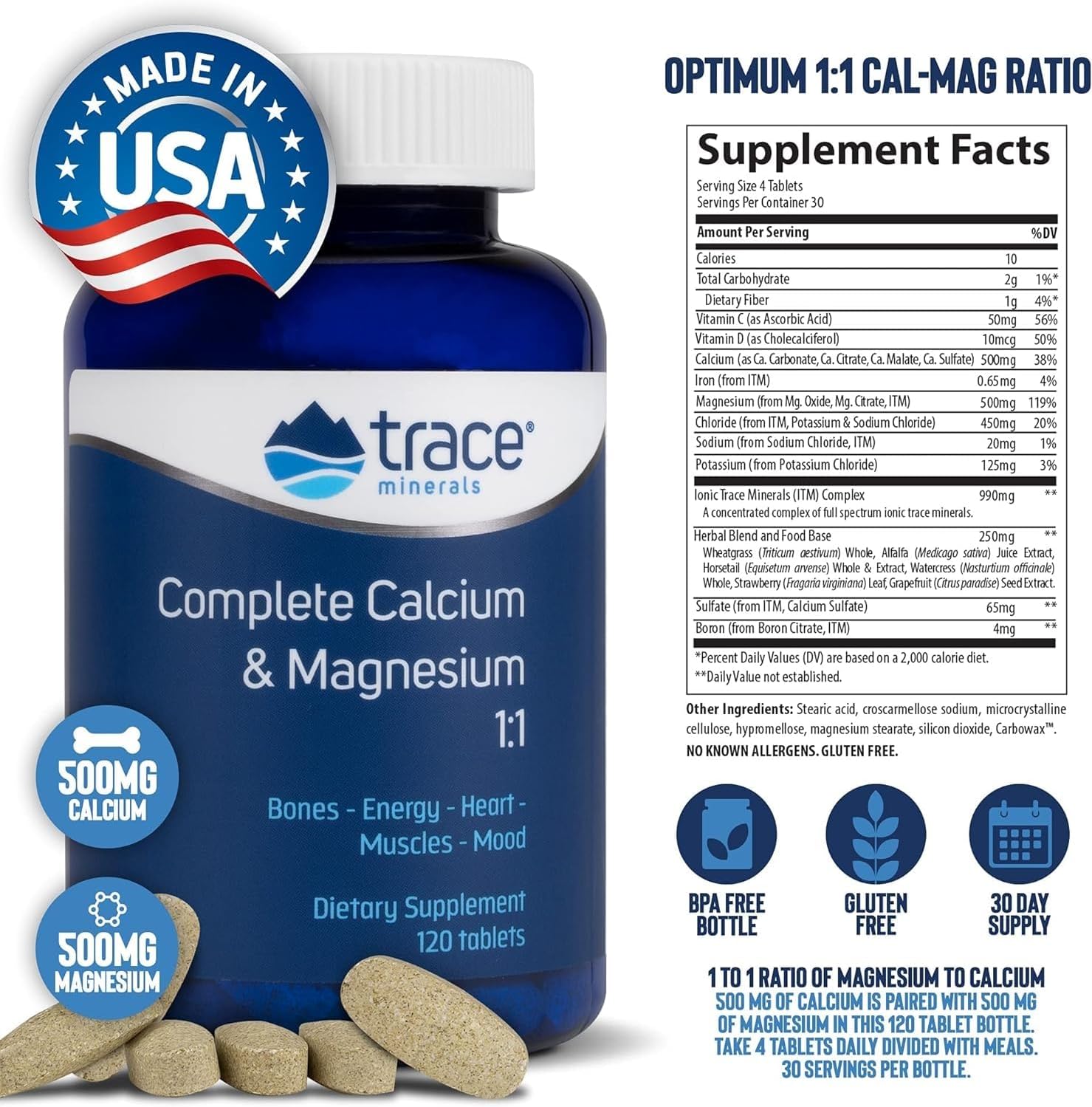 Sea Mineral Formula: Complete Calcium & Magnesium Supplement for Bone & Immune Health - 120 Tablets