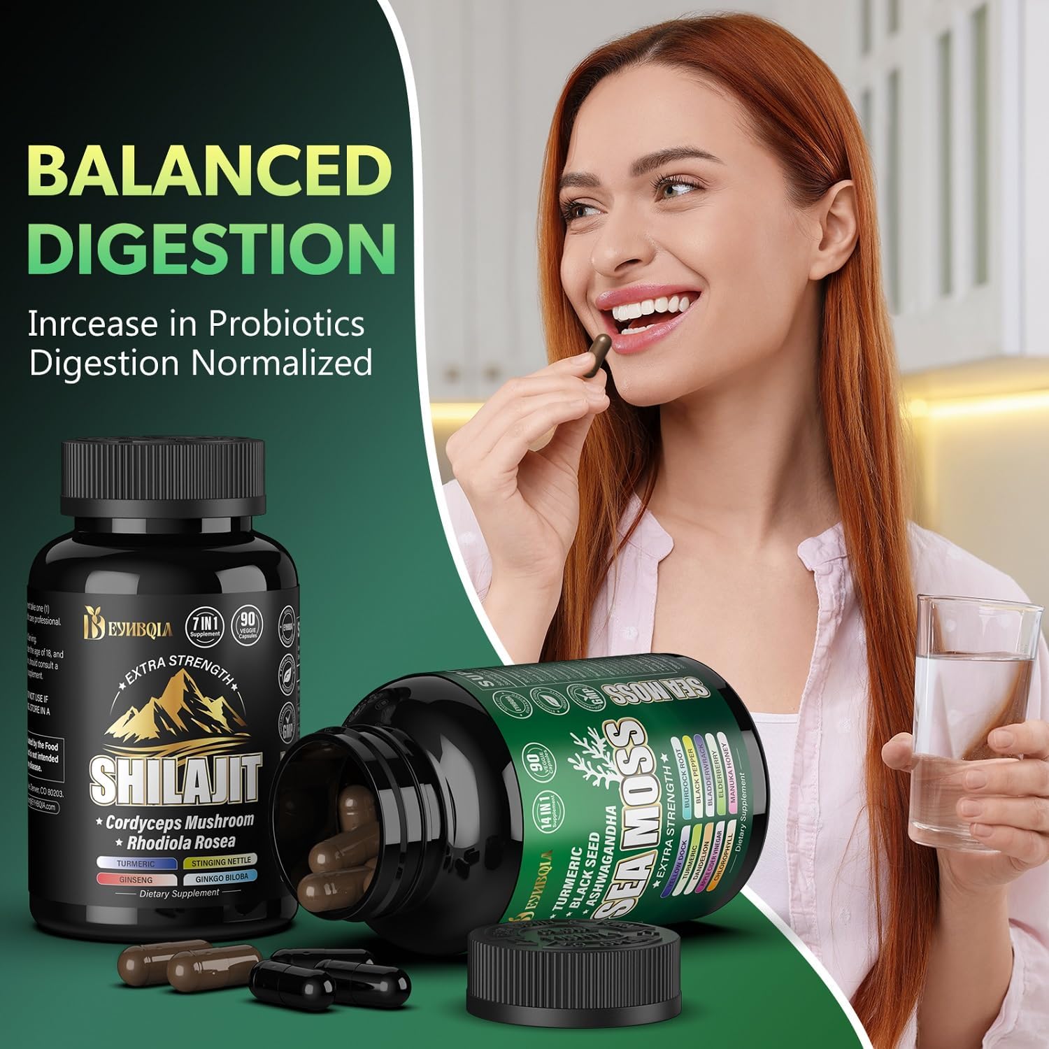 Sea Moss and Shilajit Supplement Bundle - 90 Count - 21-in-1 Superfood Capsules with Black Seed Oil, Ashwagandha, Turmeric, Rhodiola Rosea, Burdock, and Bladderwrack - 2 Packs of Brown Capsules