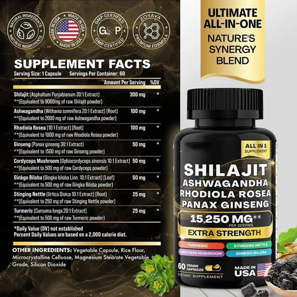 Sea Moss and Shilajit Supplement Bundle with Black Seed Oil, Ashwagandha, Ginger, Rhodiola Rosea, Panax Ginseng - 60 Count