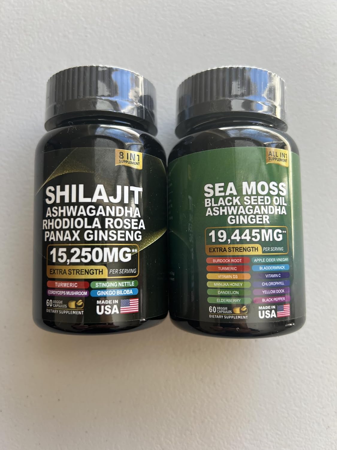 Sea Moss and Shilajit Supplement Bundle with Black Seed Oil, Ashwagandha, Ginger, Rhodiola Rosea, Panax Ginseng - 60 Count