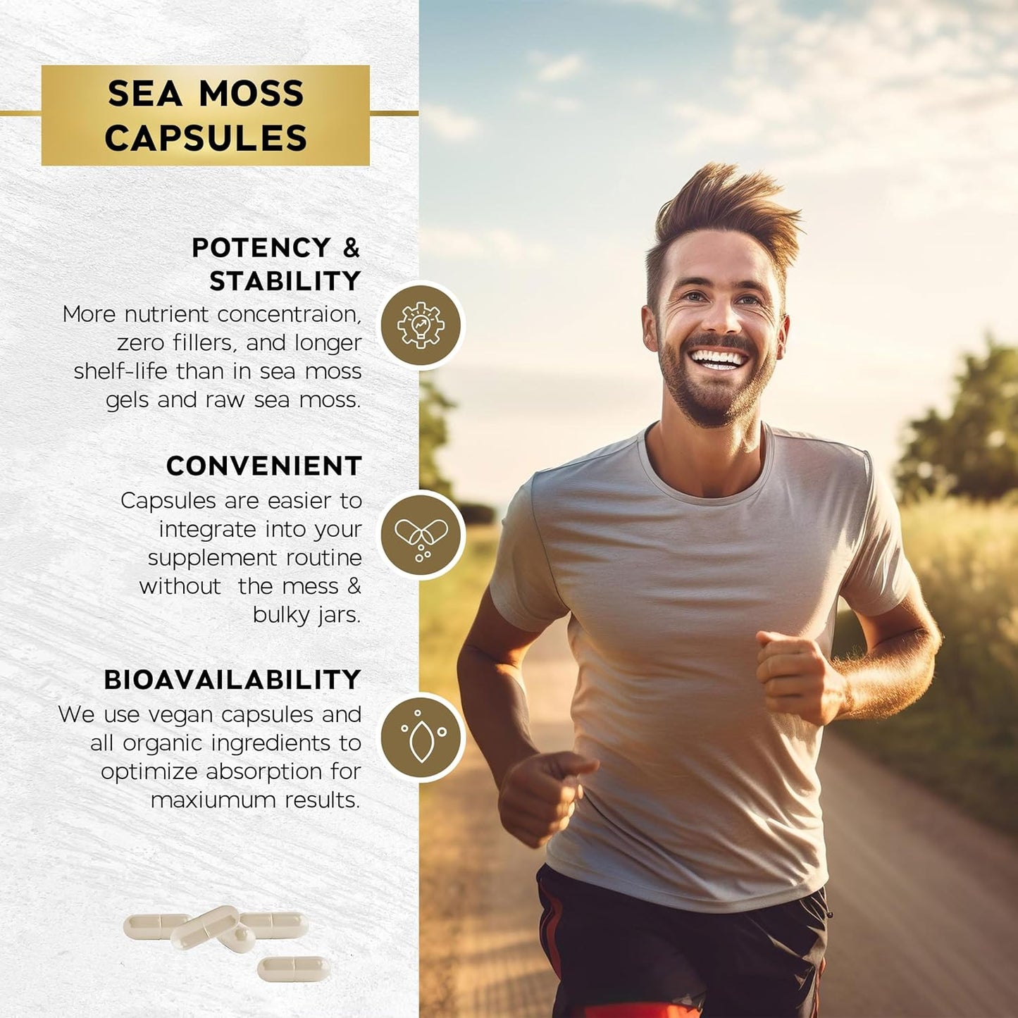 Sea Moss Black Seed Oil Ashwagandha Turmeric Bladderwrack Burdock Capsules with Manuka Honey Dandelion ACV Black Pepper - 60 Count Gluten Free Vegan Dietary Supplement