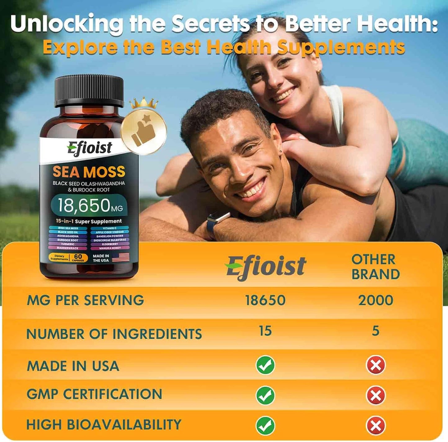 Sea Moss Black Seed Oil Supplement with Ashwagandha, Burdock Root, Turmeric, Bladderwrack, Chlorophyll & ACV - 120 Count