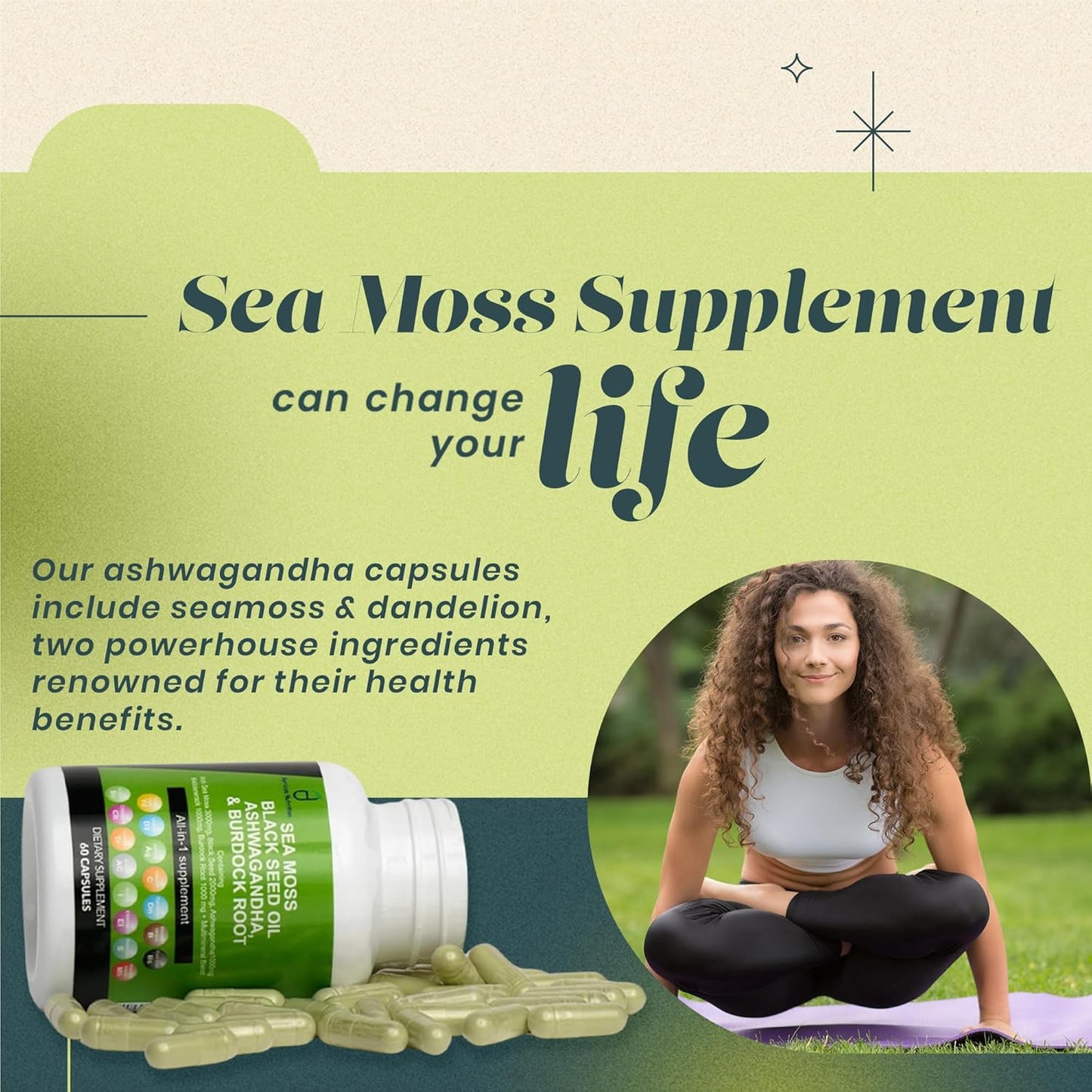 Sea Moss Capsules with Black Seed Oil, Ashwagandha, Burdock Root - 60 Capsules, Irish Sea Moss Supplement with Vitamin C, D3, Manuka & Dandelion - Multi Minerals Supplement by Apriskye Nutrition