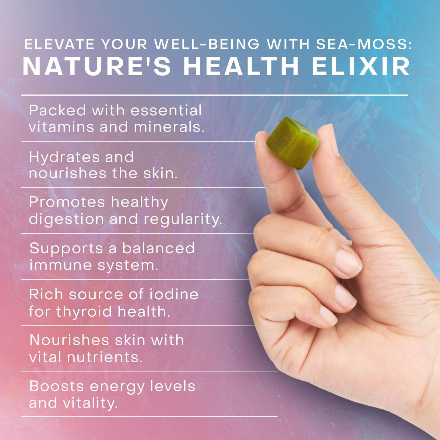 Sea Moss Glow Gummies with Hair Skin and Nails Vitamins - 60 Count for Women & Men