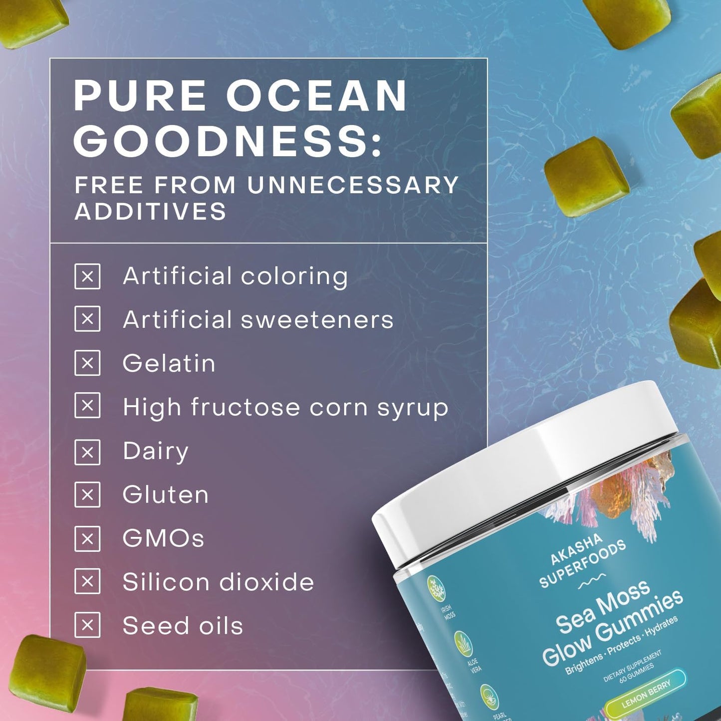 Sea Moss Glow Gummies with Hair Skin and Nails Vitamins - 60 Count for Women & Men
