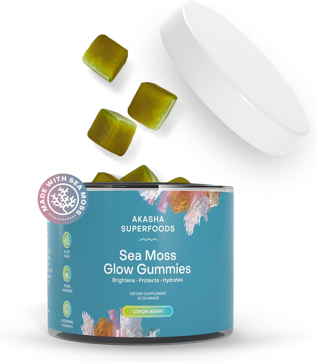 Sea Moss Glow Gummies with Hair Skin and Nails Vitamins - 60 Count for Women & Men