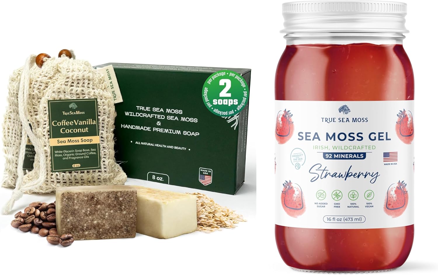 Sea Moss Soap with Coffee, Vanilla, Coconut, Oatmeal, Honey, and Strawberry Gel