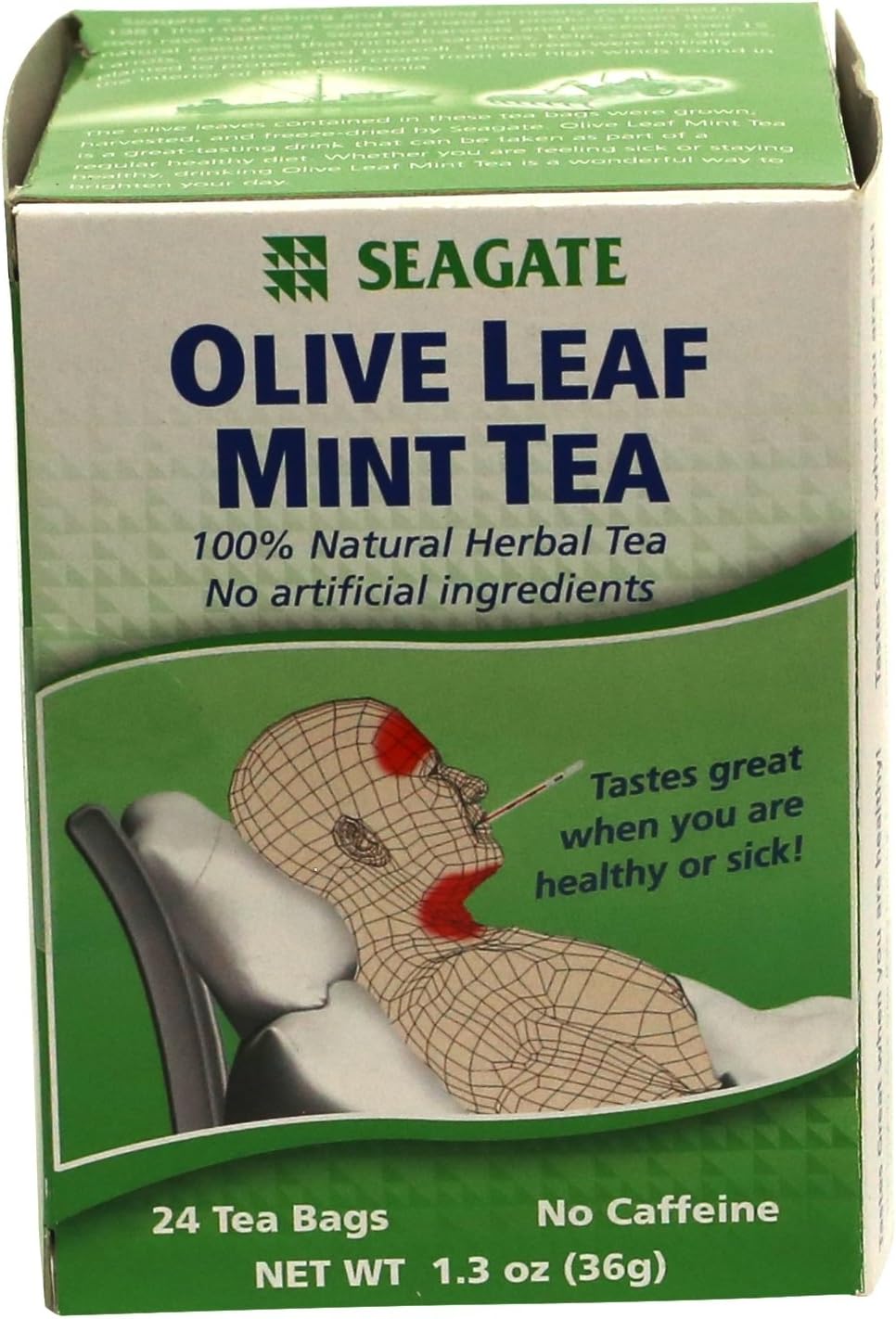 Seagate Olive Leaf Herbal Mint Tea Bags - 24 Count Pack - Natural Herbal Infusion
