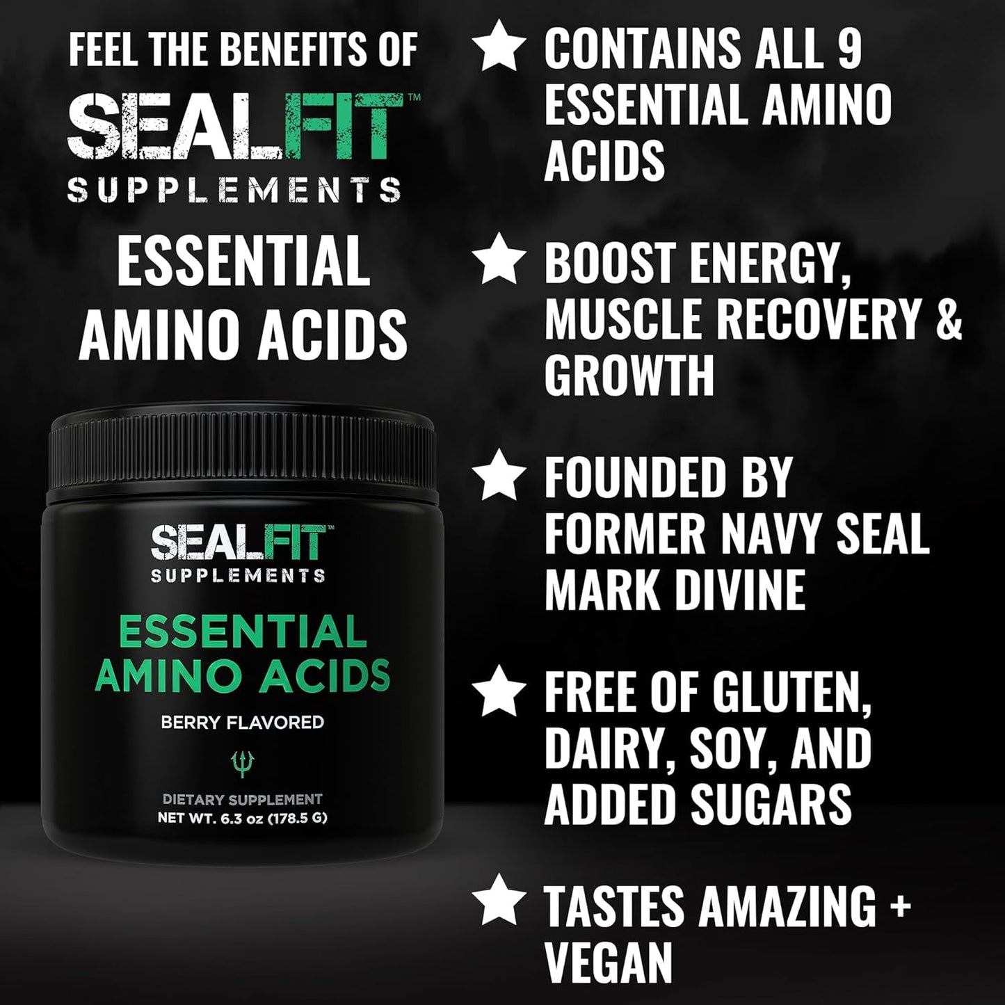 SEALFIT Essential Amino Acids Powder for Pre, During, and Post Workout - Energy, Muscle Growth, Recovery - Berry Flavor - Men & Women.